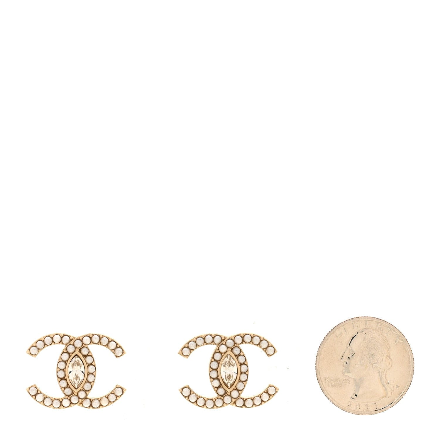 Chanel Pearl Marquise Crystal CC Earrings Gold White