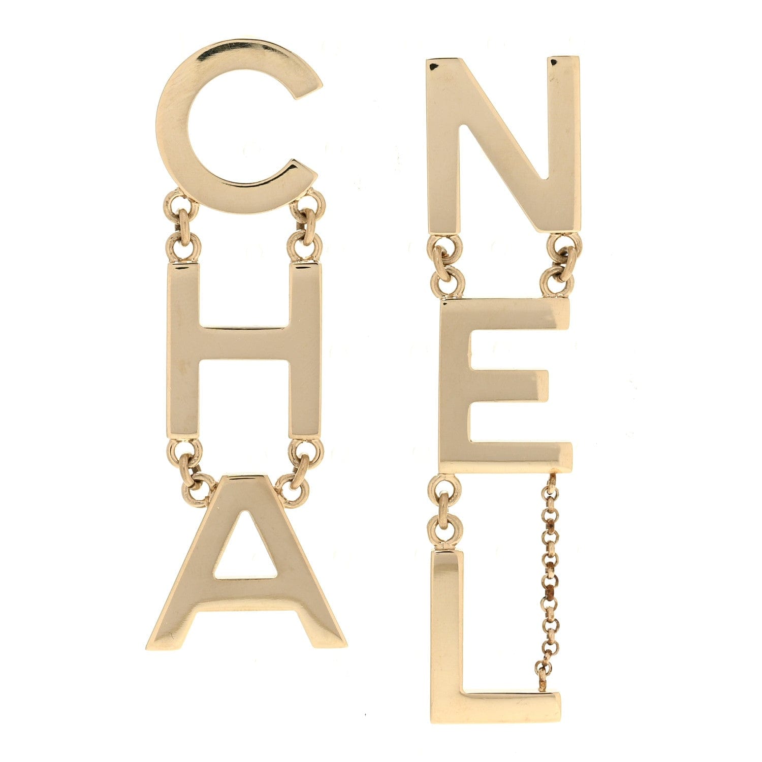 Chanel Metal Cha - Nel Logo Drop Earrings Gold