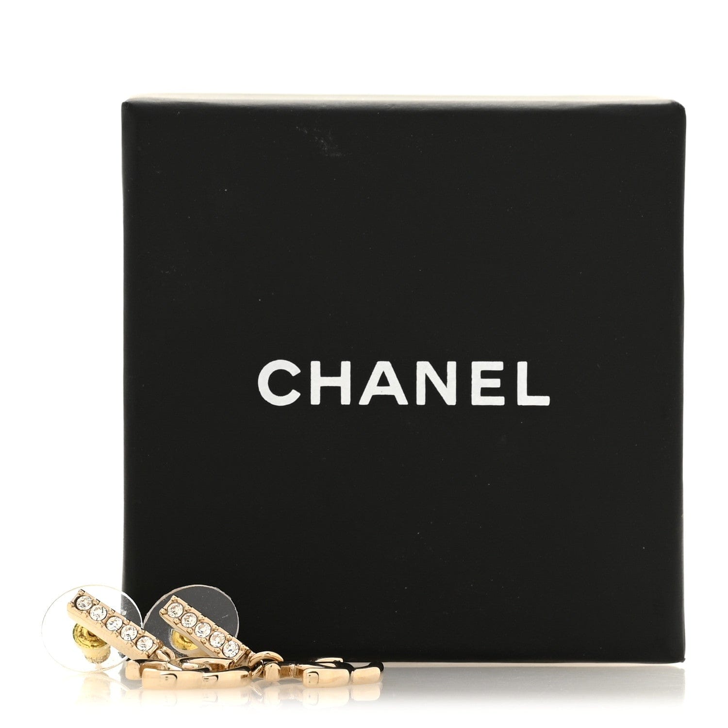 Chanel Crystal CC Drop Earrings Gold
