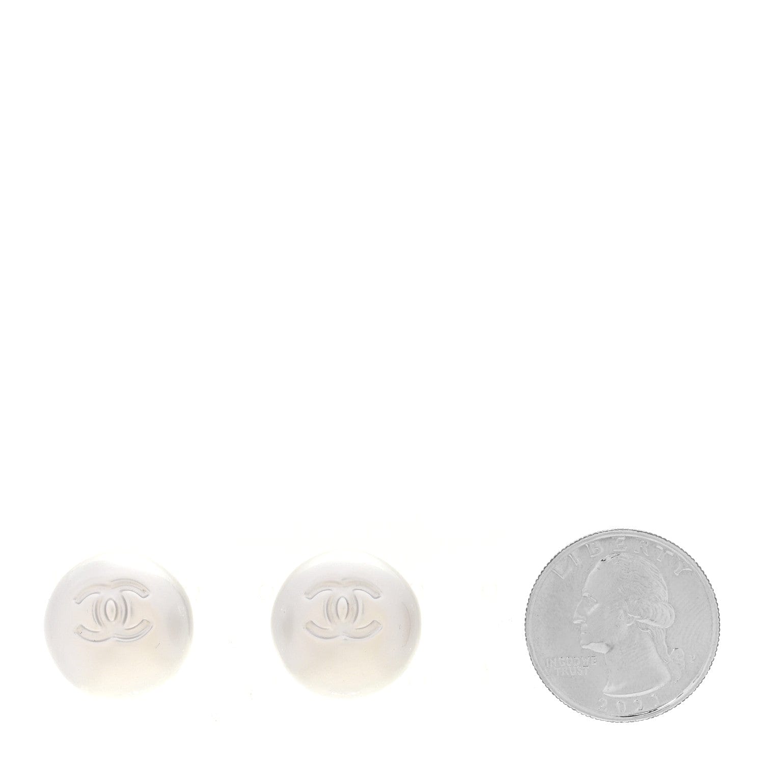 Chanel Resin Metal CC Stud Earrings Silver Pearly White