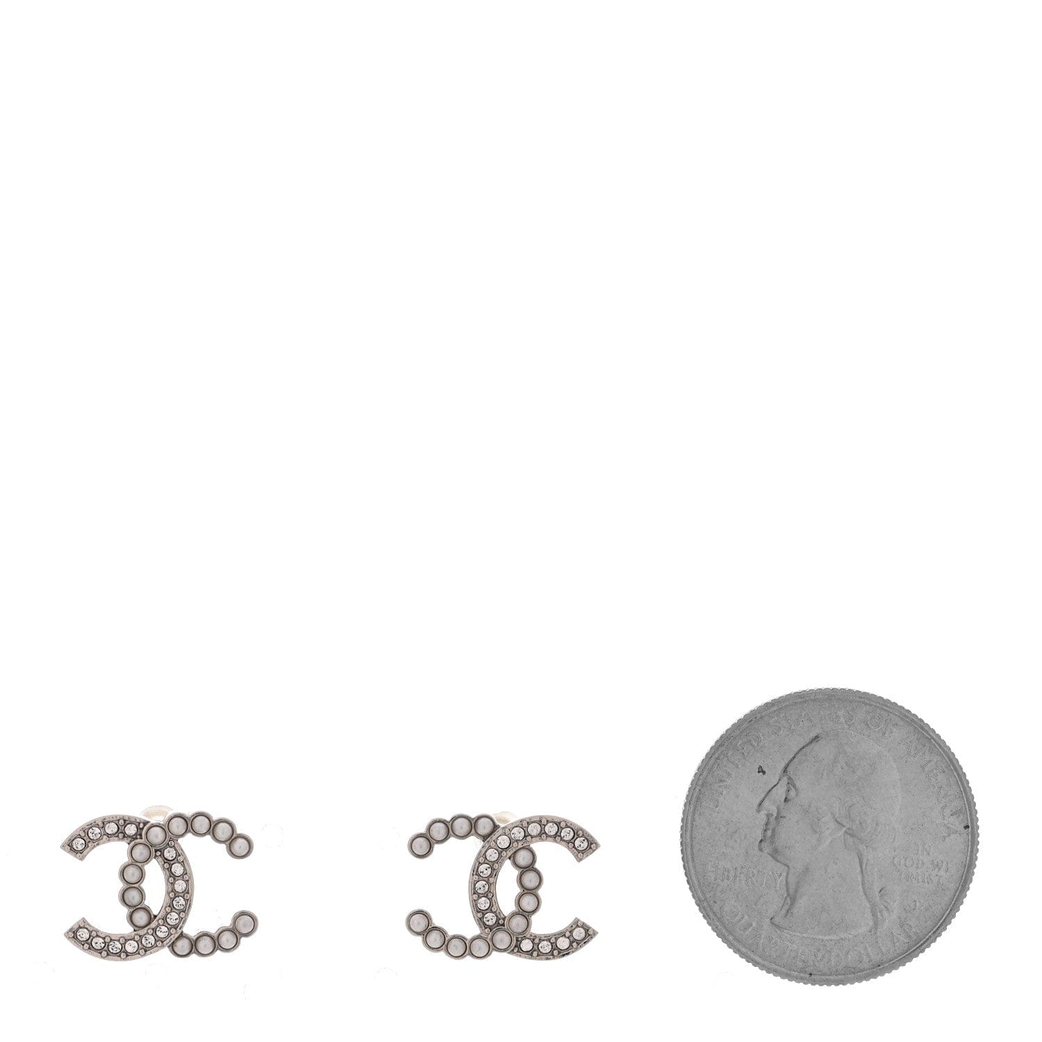 Chanel Crystal Pearl CC Earrings Silver