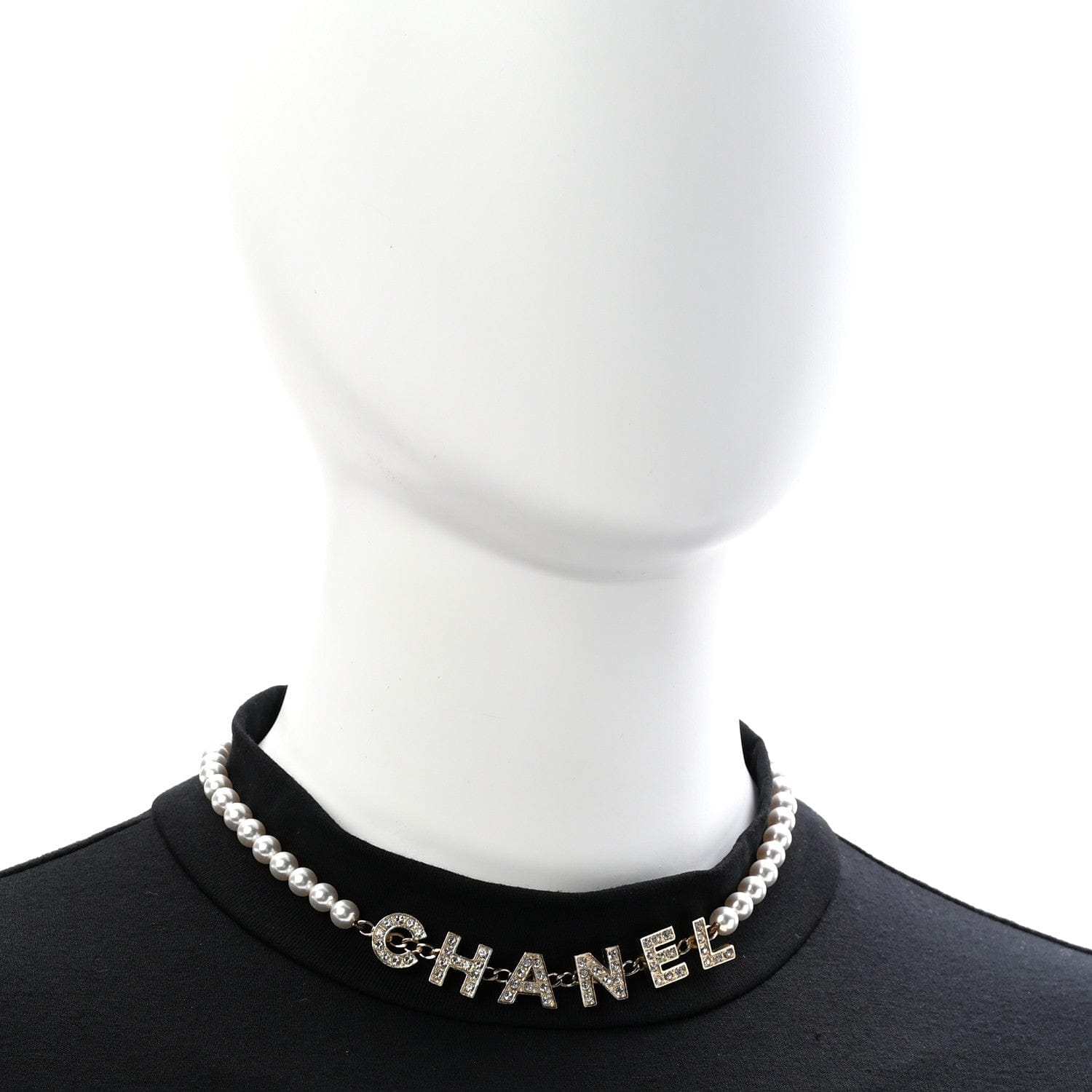 Chanel Pearl Crystal CC Logo Choker Necklace Gold