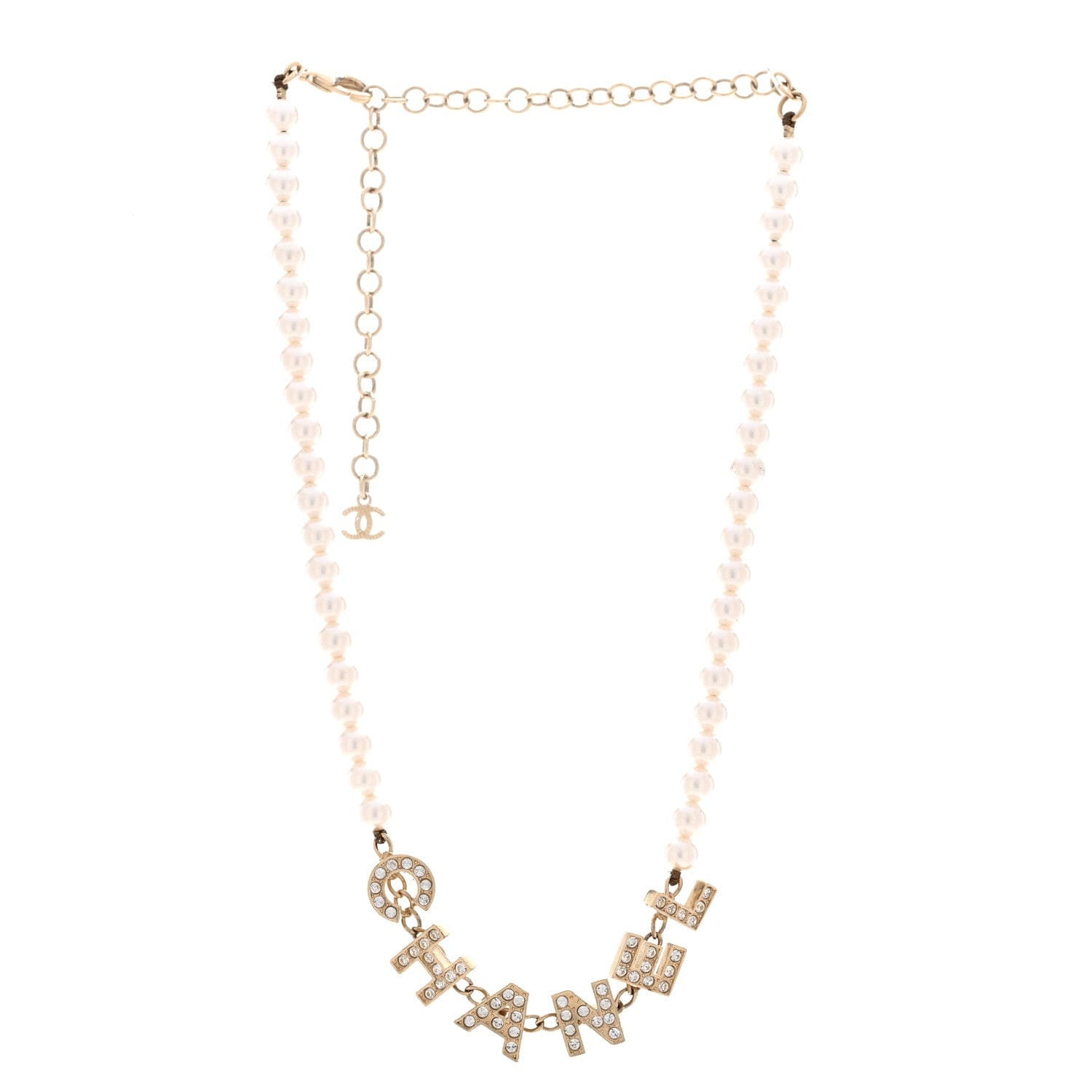 Chanel Pearl Crystal CC Logo Choker Necklace Gold