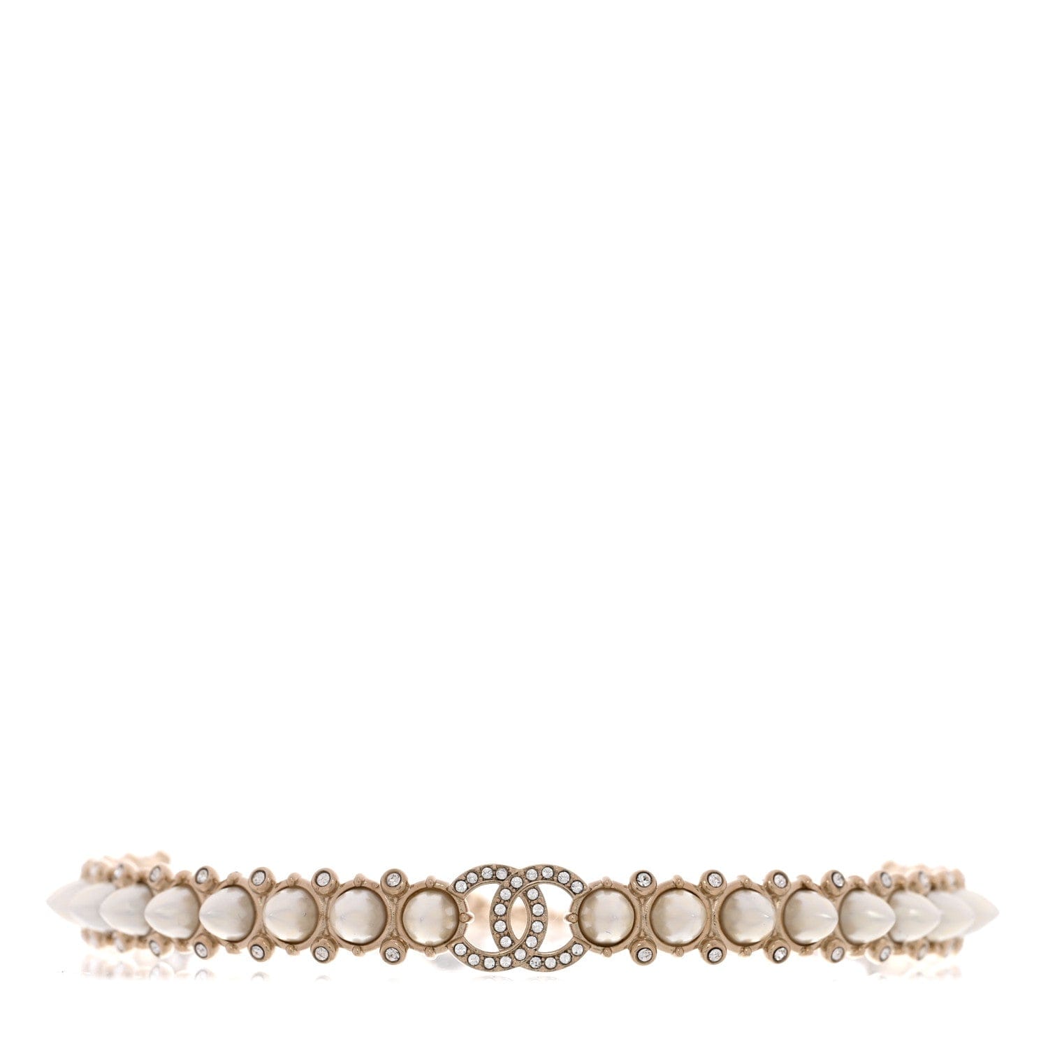Chanel Strass Crystal Studded Pearl CC Choker Necklace Gold Pearly White