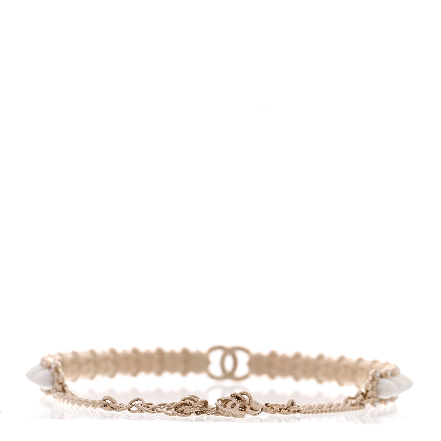 Chanel Strass Crystal Studded Pearl CC Choker Necklace Gold Pearly White