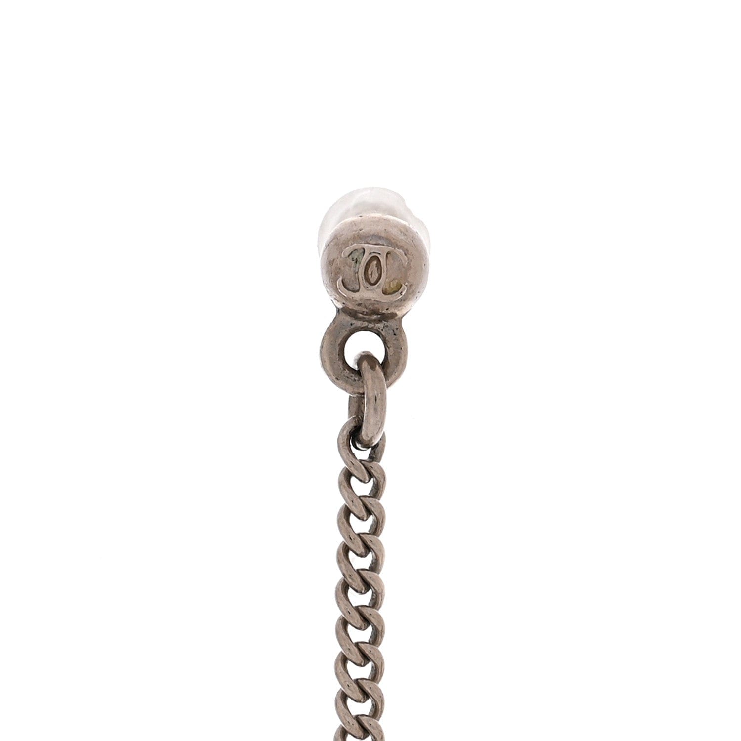 Chanel Baguette Crystal CC Drop Earrings Silver