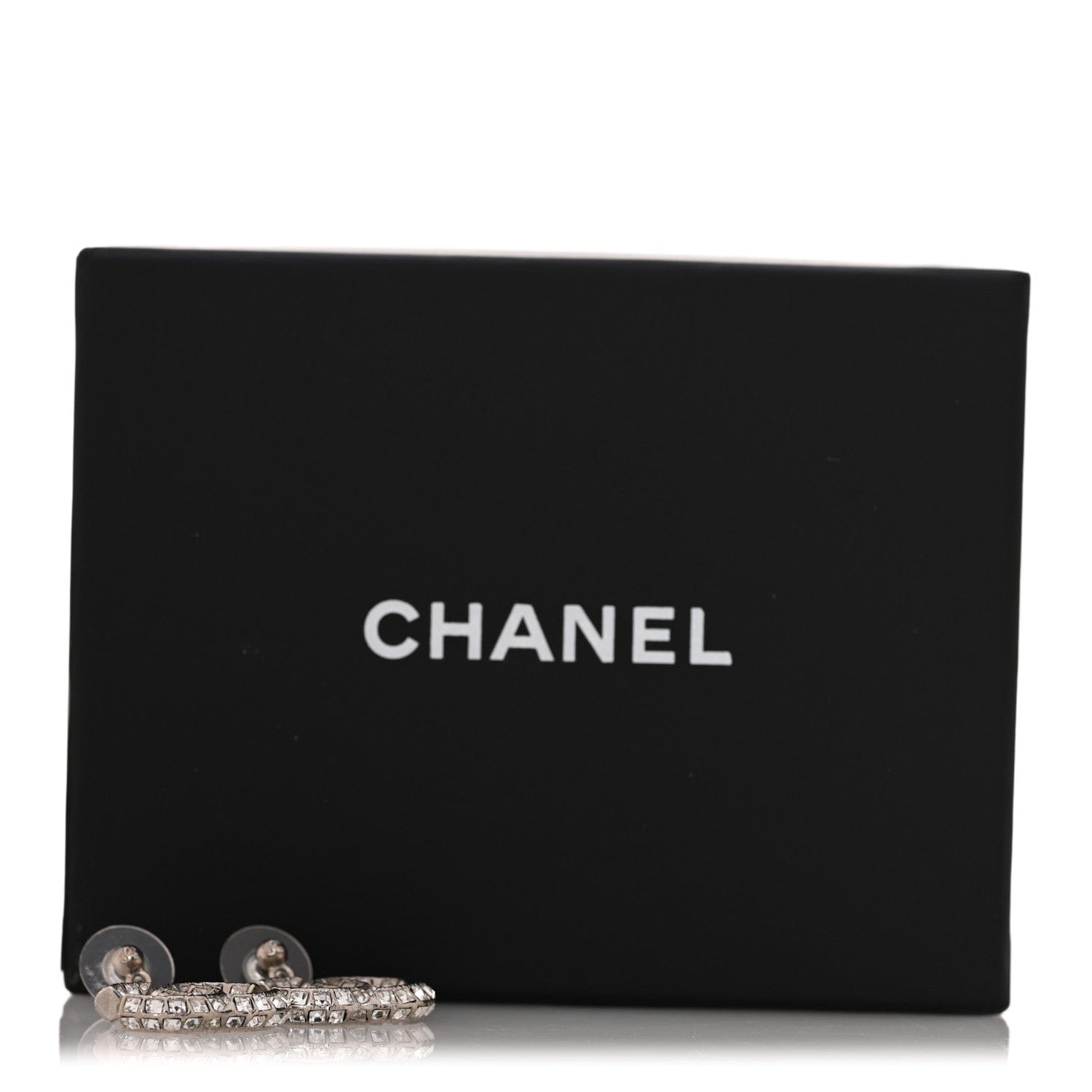 Chanel Baguette Crystal CC Drop Earrings Silver