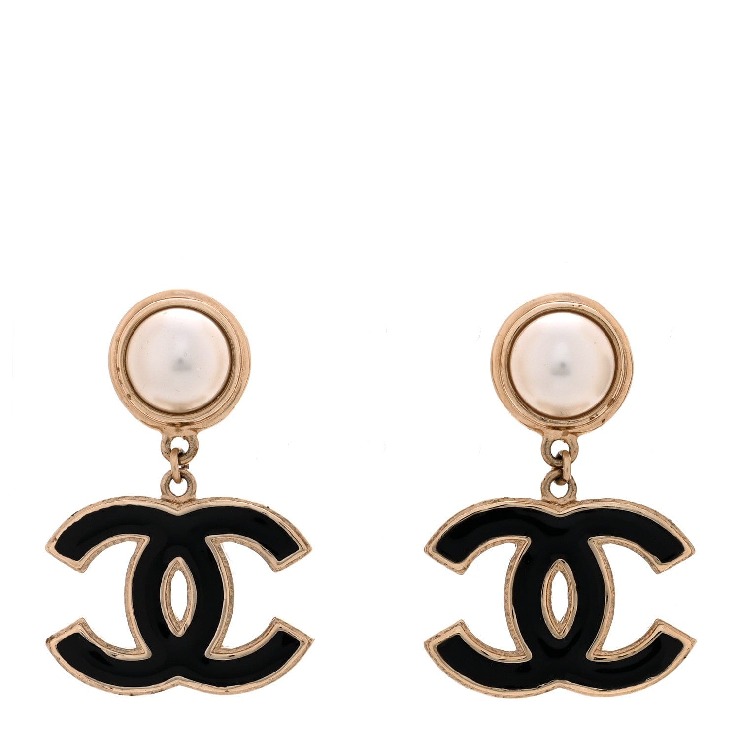 Chanel Pearl Enamel CC Drop Earrings Black
