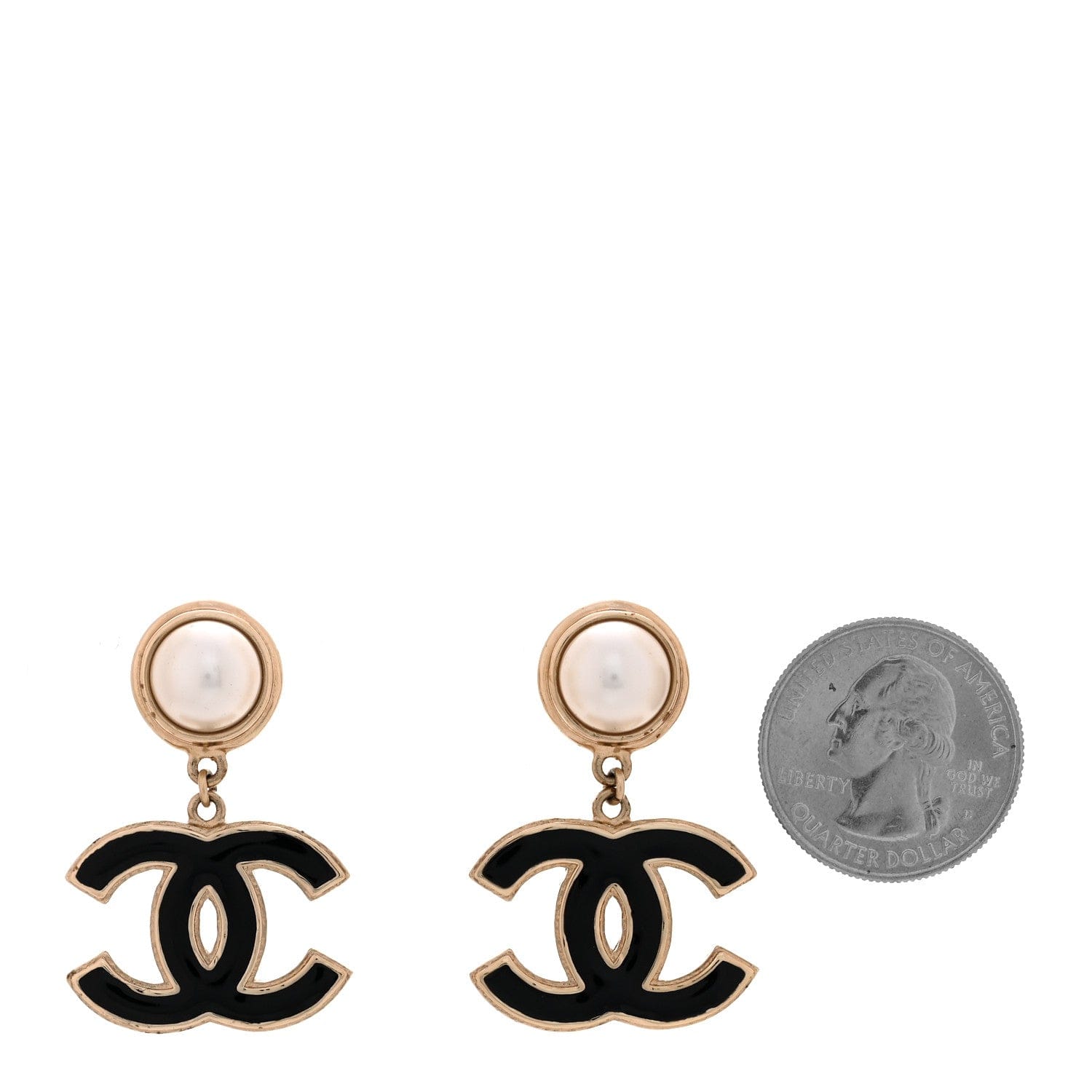 Chanel Pearl Enamel CC Drop Earrings Black