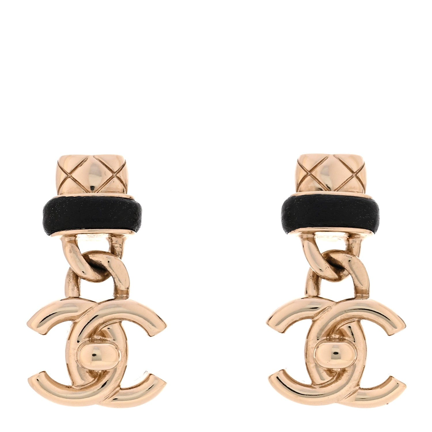 Chanel Lambskin CC Turnlock Drop Earrings Gold Black