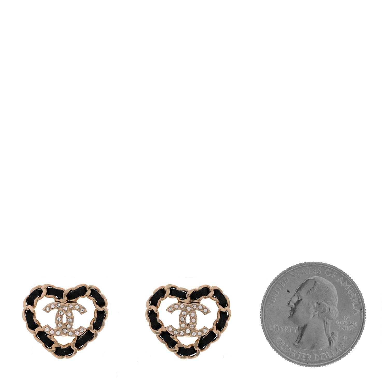 Chanel Crystal Lambskin Chain CC Heart Earrings Gold Black