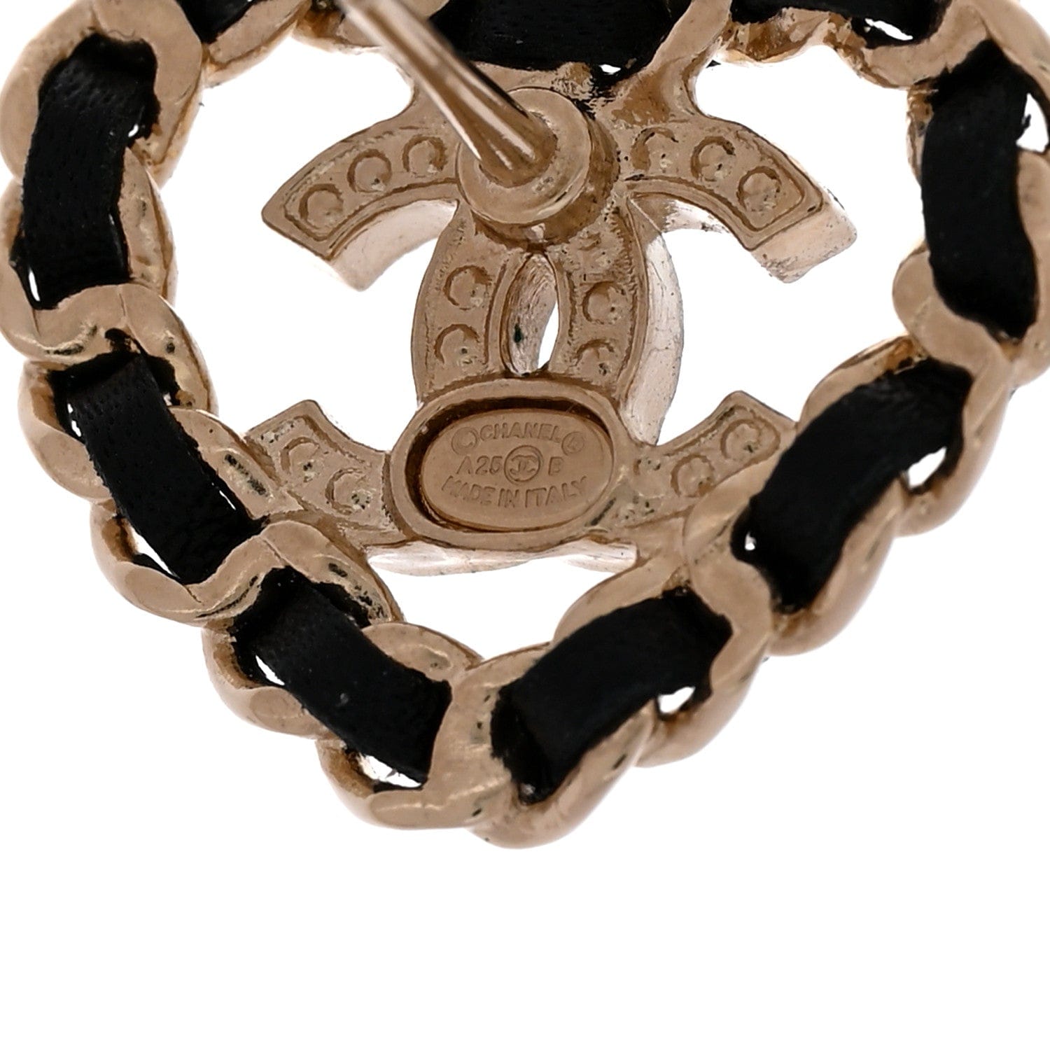 Chanel Crystal Lambskin Chain CC Heart Earrings Gold Black