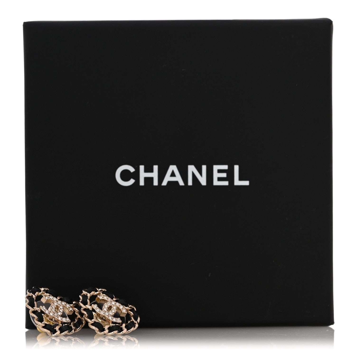 Chanel Crystal Lambskin Chain CC Heart Earrings Gold Black