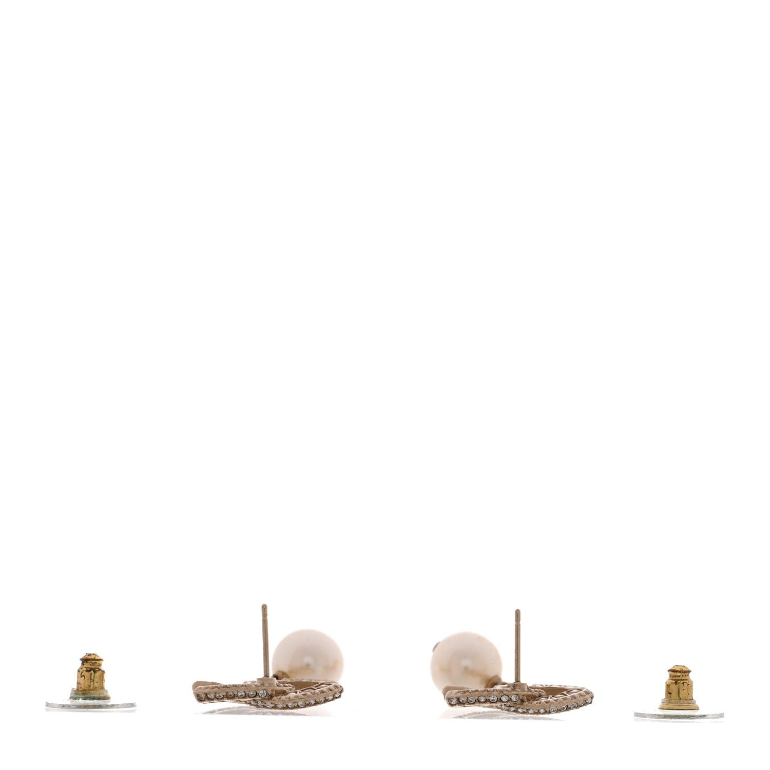 Chanel Crystal Timeless CC Pearl Drop Earrings Light Gold