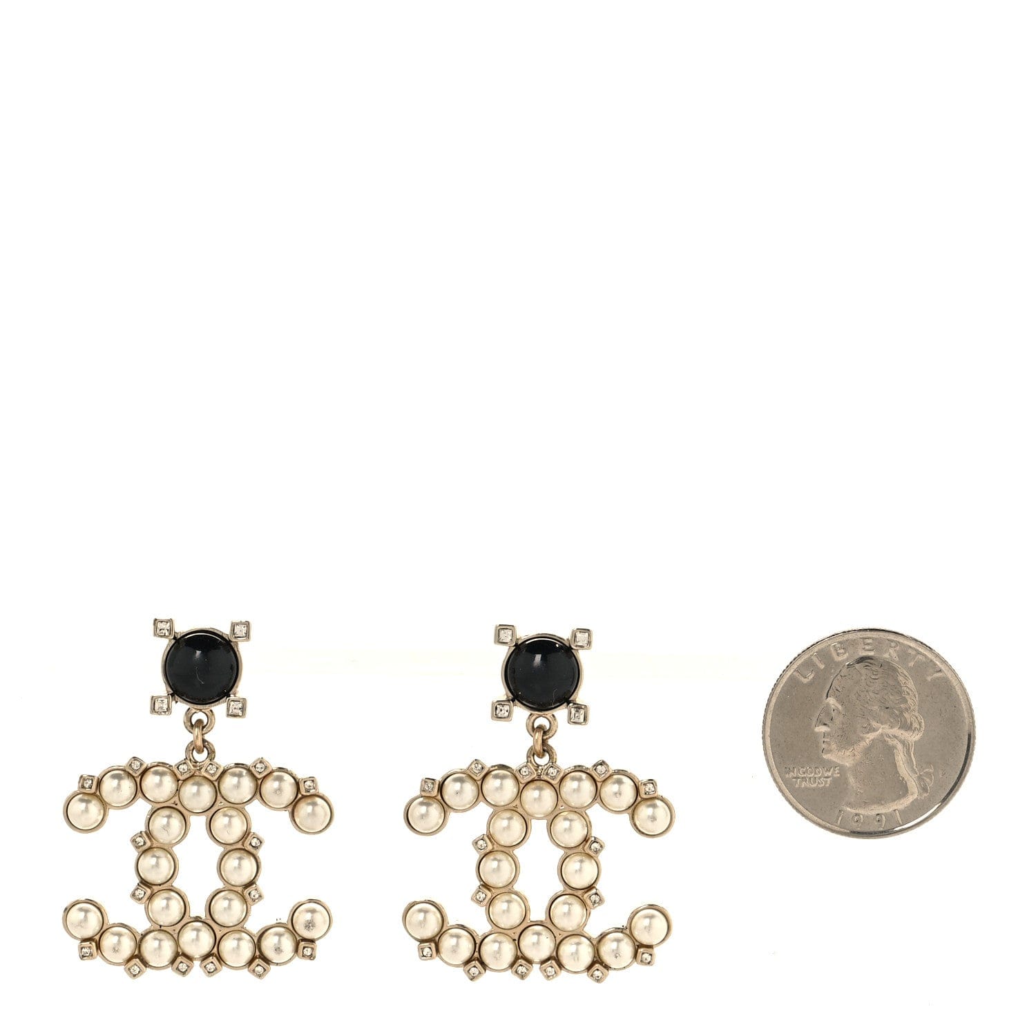 Chanel Resin Crystal Pearl CC Drop Earrings Black Gold