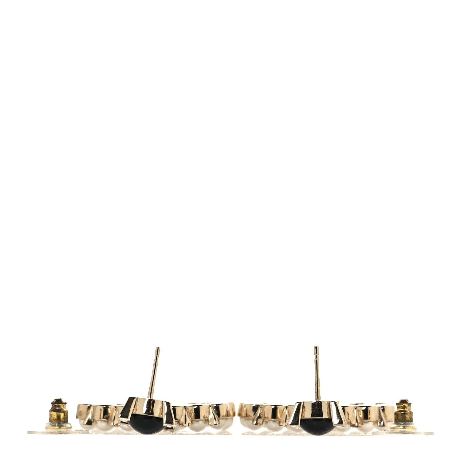 Chanel Resin Crystal Pearl CC Drop Earrings Black Gold