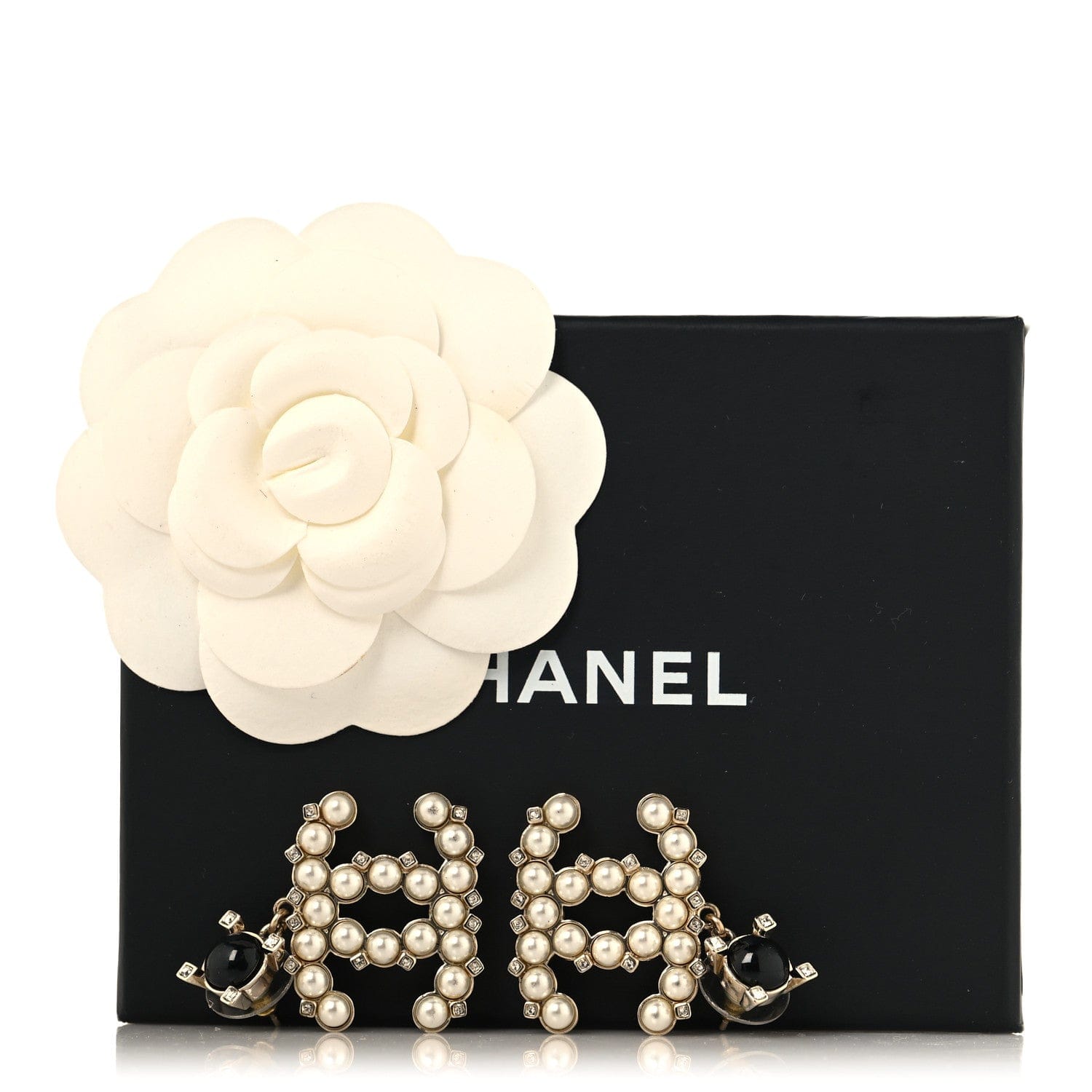 Chanel Resin Crystal Pearl CC Drop Earrings Black Gold