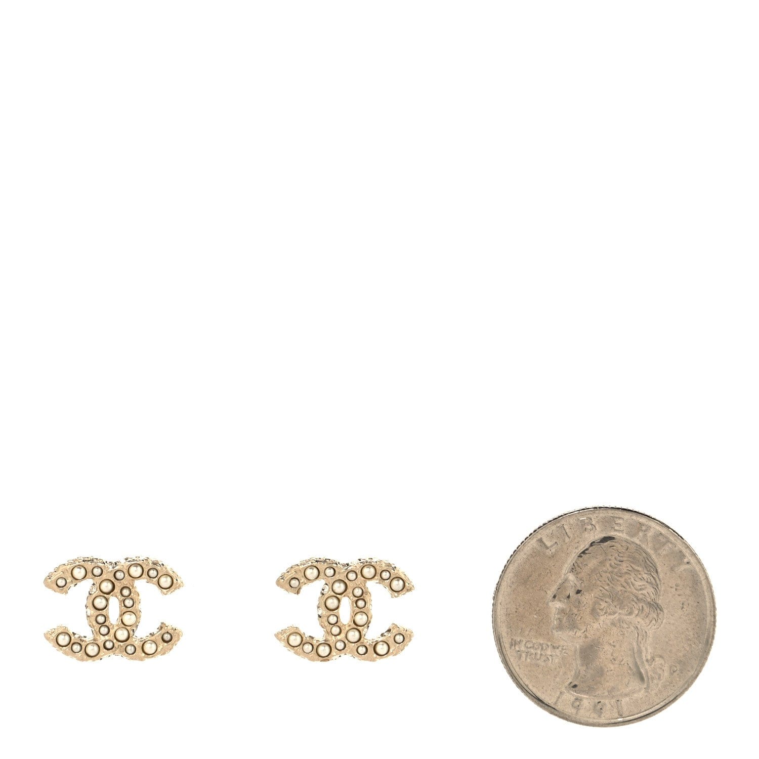 Chanel Metal Graduated Pearl Crystal CC Earrings Light Gold