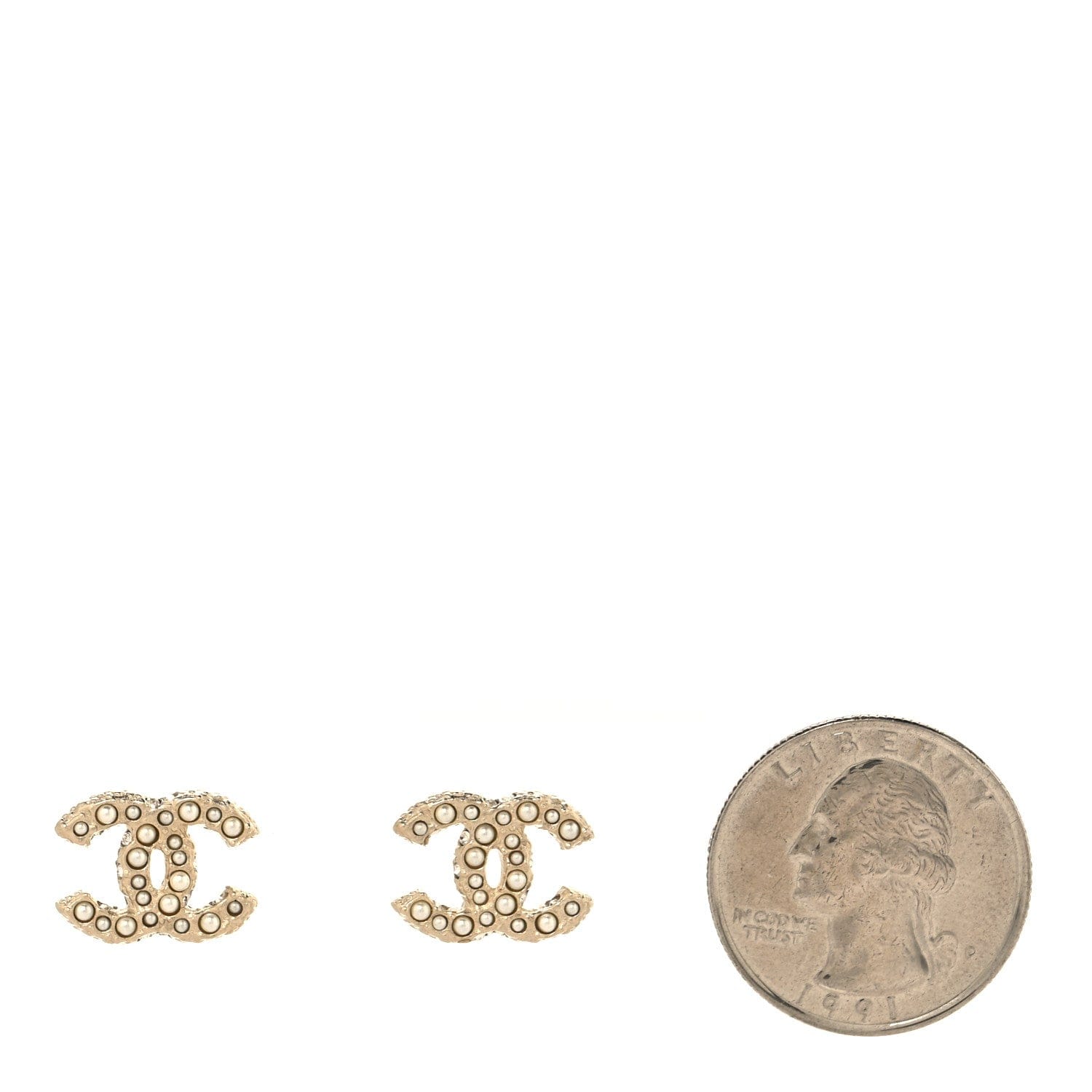 Chanel Metal Graduated Pearl Crystal CC Earrings Light Gold