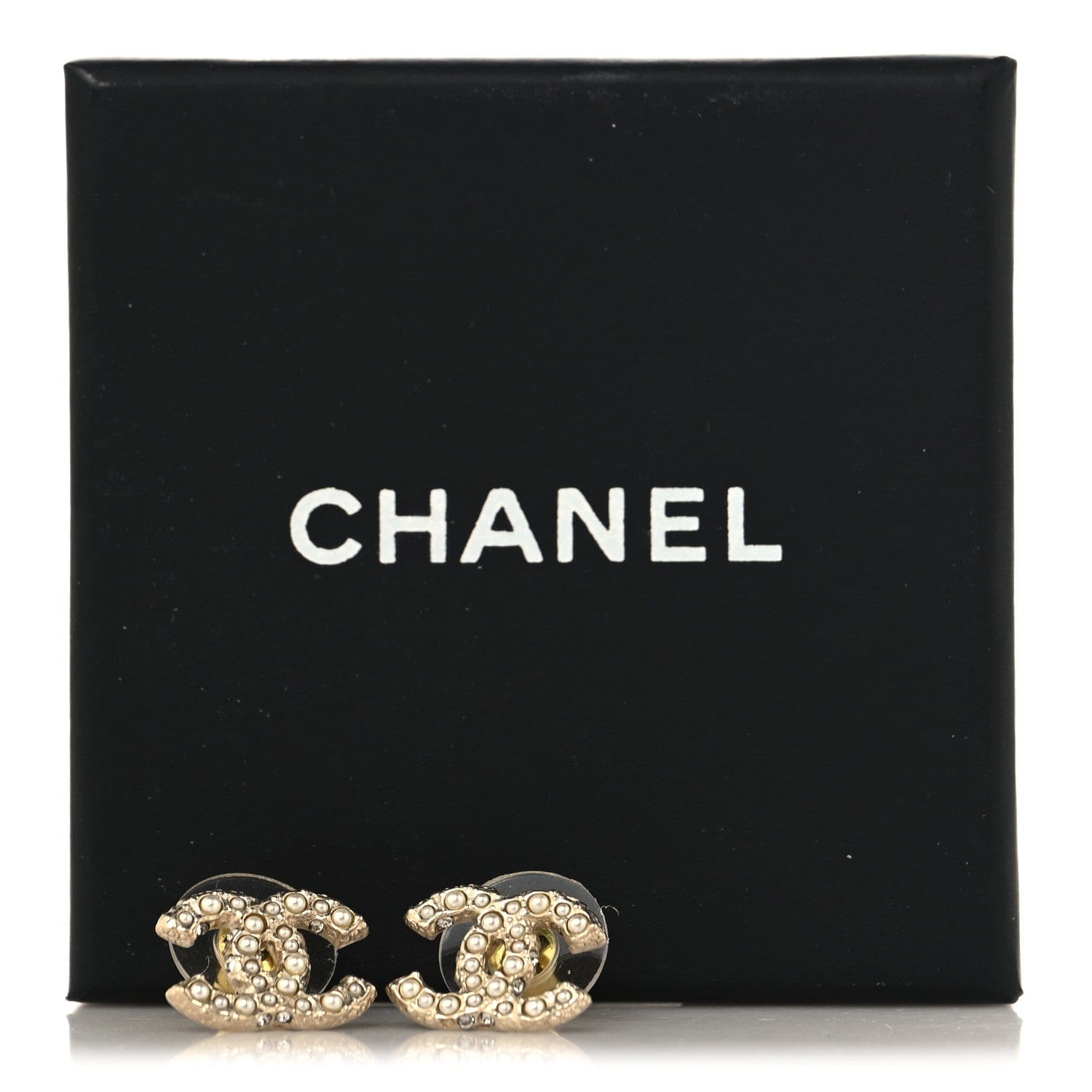 Chanel Metal Graduated Pearl Crystal CC Earrings Light Gold