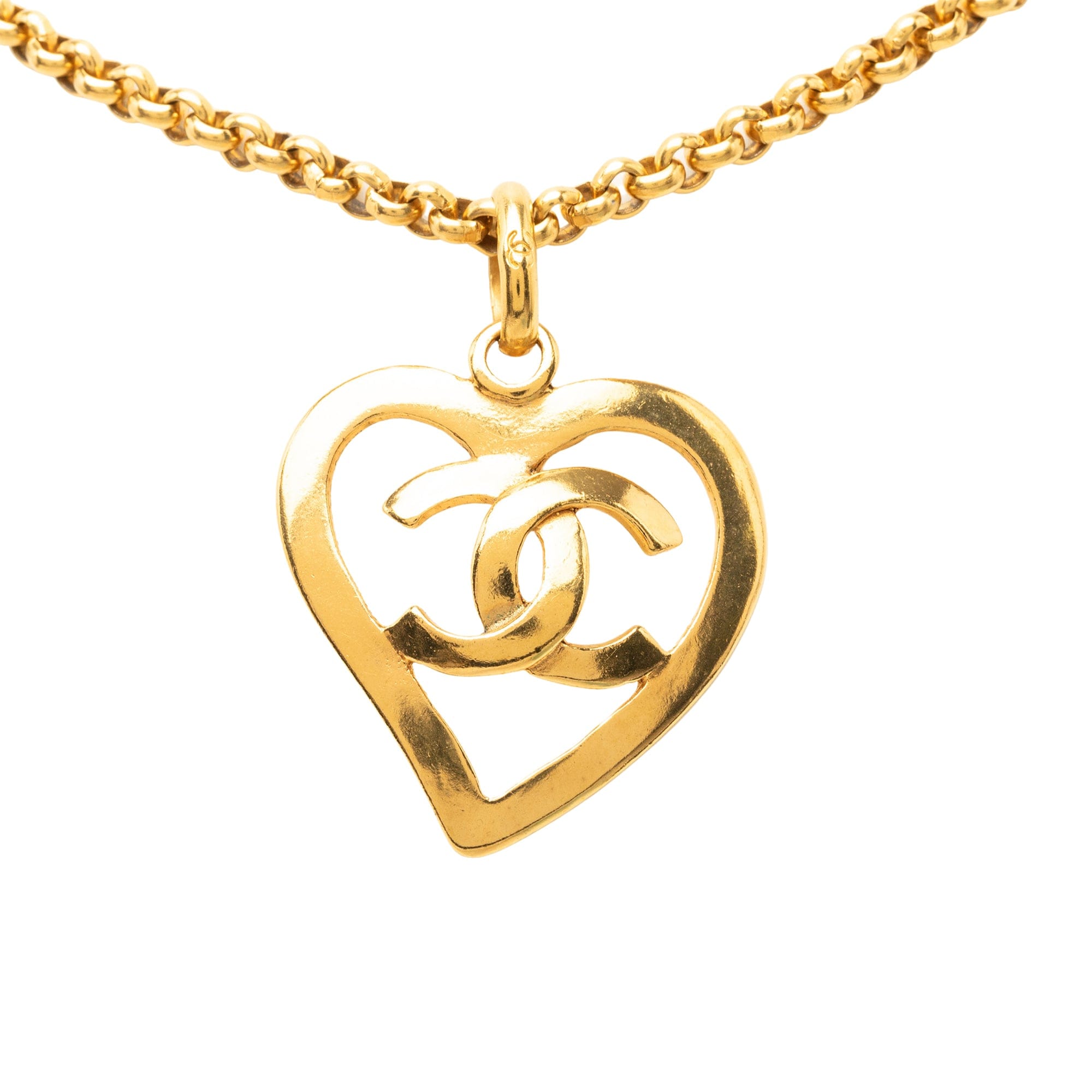 Chanel CC Gold Plated Heart Pendant Necklace