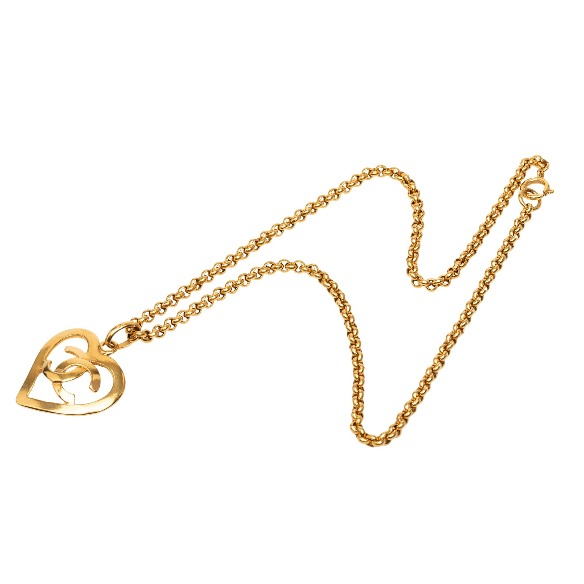 Chanel CC Gold Plated Heart Pendant Necklace