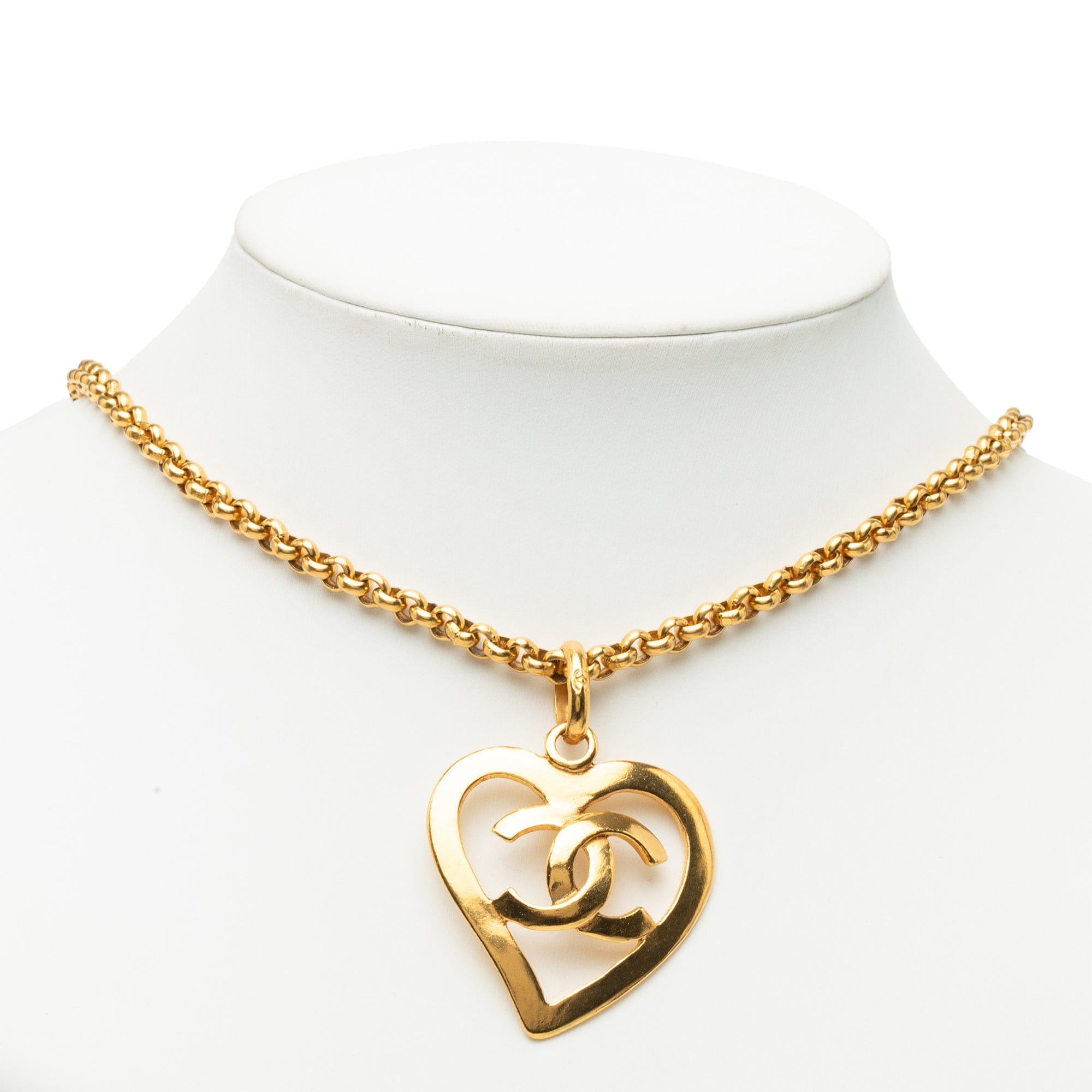Chanel CC Gold Plated Heart Pendant Necklace