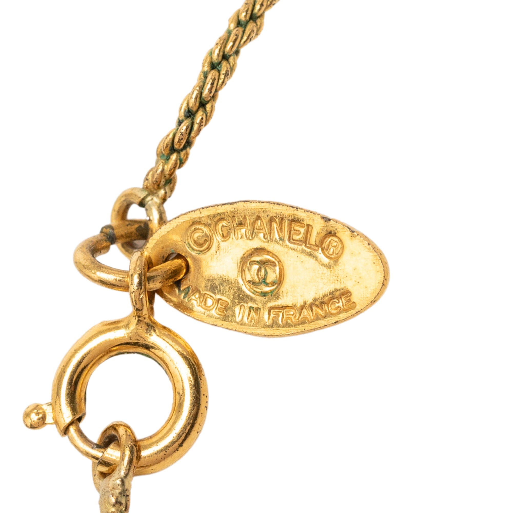 Chanel Gold Plated Faux Pearl Round Pendant Necklace