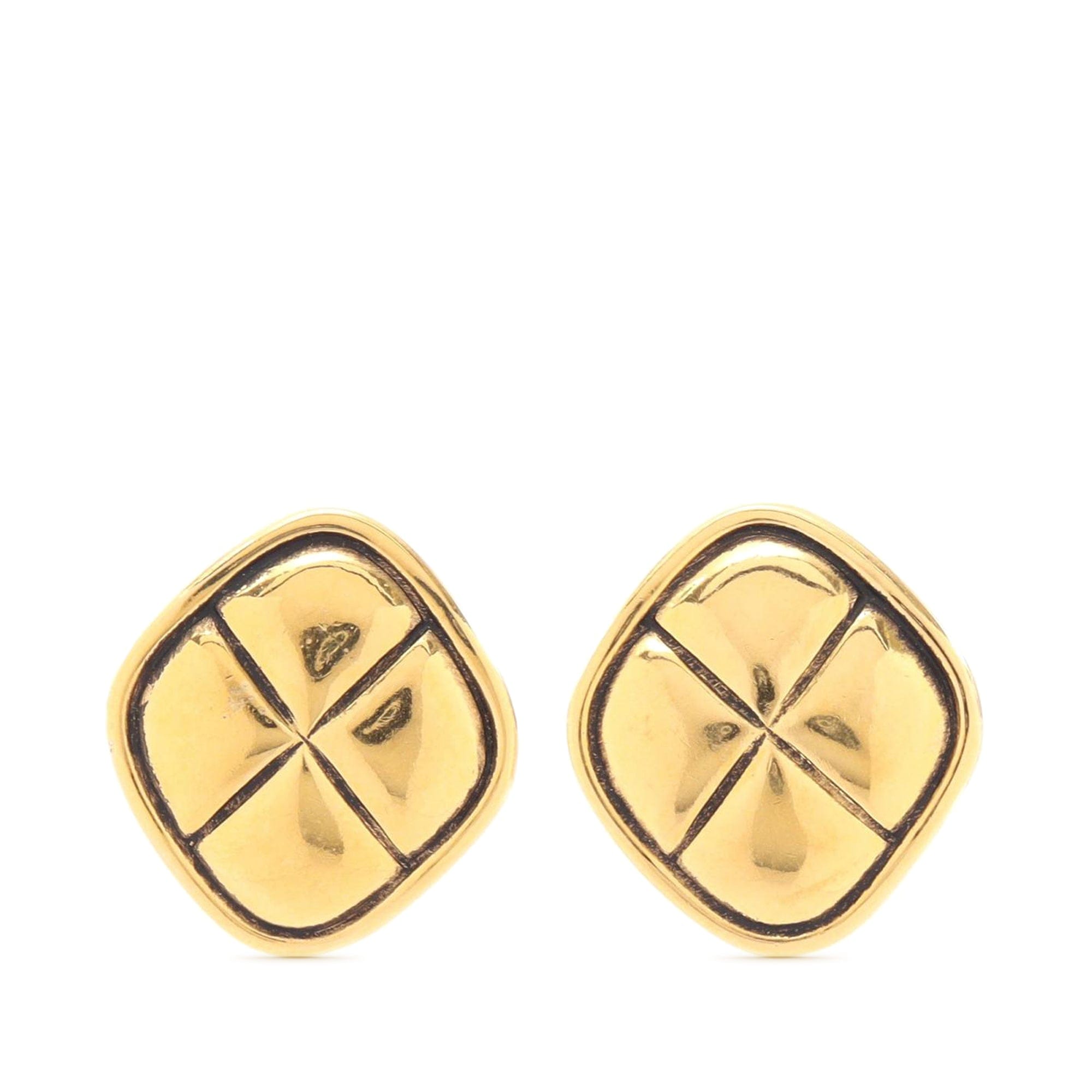 Chanel Gold Plated Quilted Rhombus Clip On Earrings