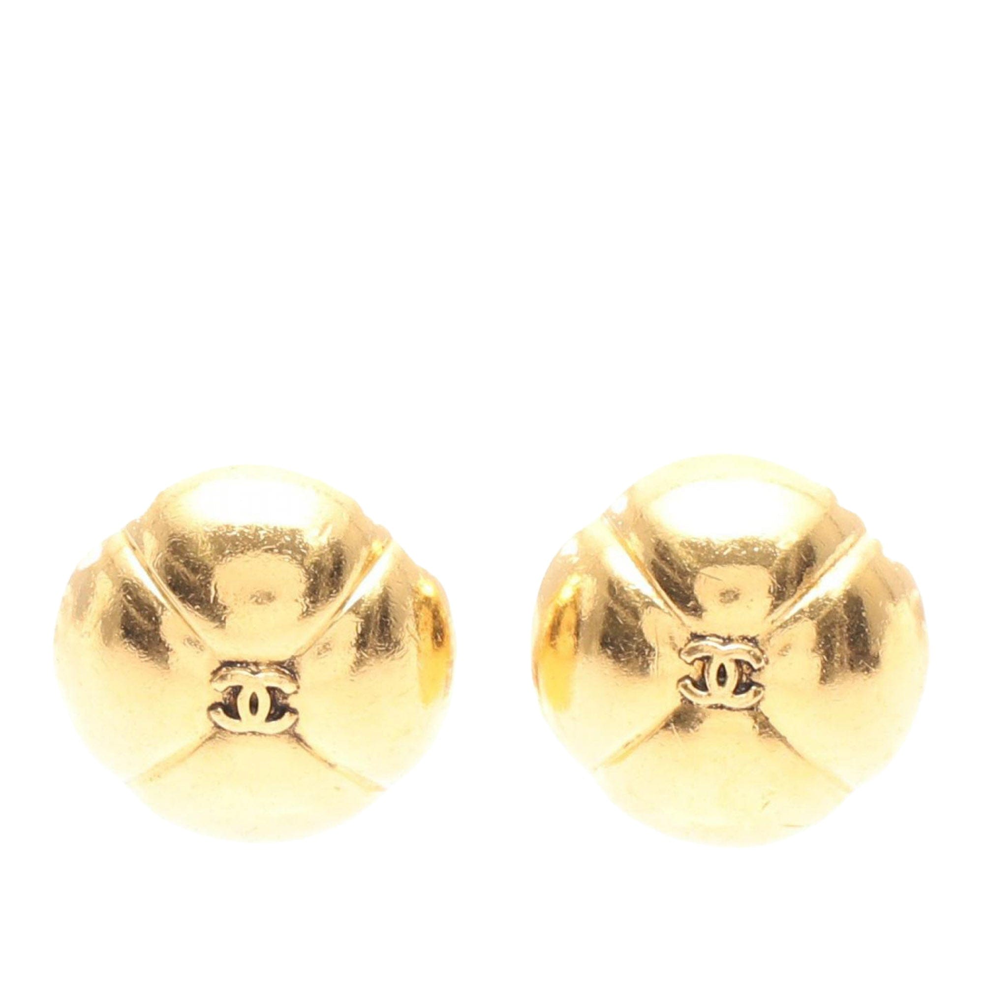 Chanel CC Gold Plated Round Clip On Earrings
