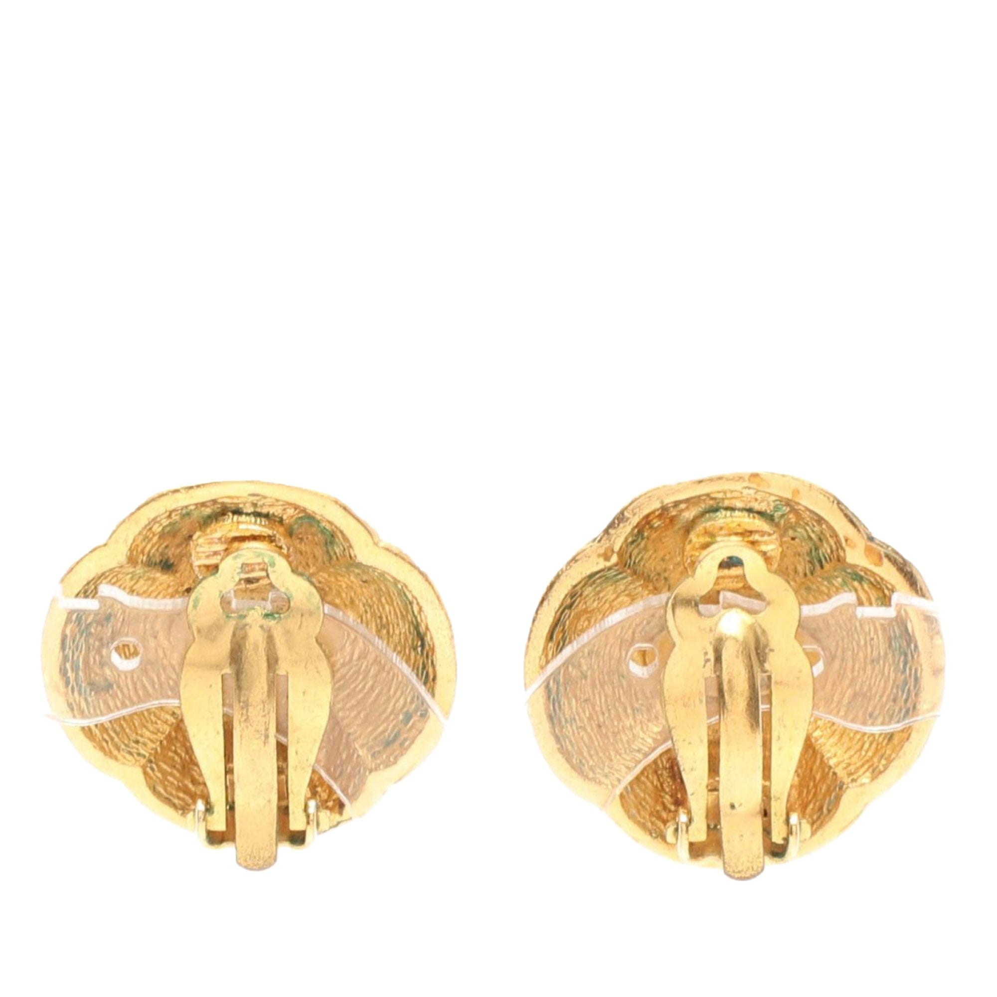Chanel CC Gold Plated Round Clip On Earrings