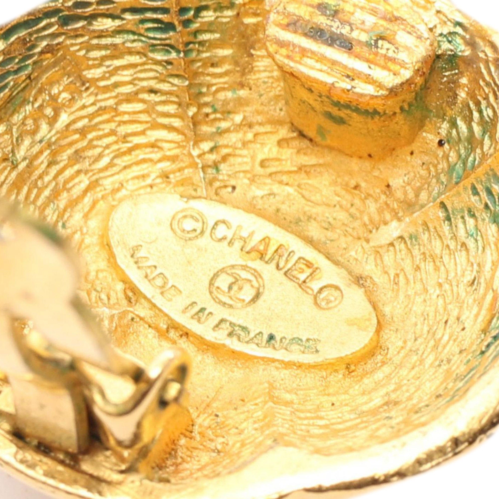 Chanel CC Gold Plated Round Clip On Earrings