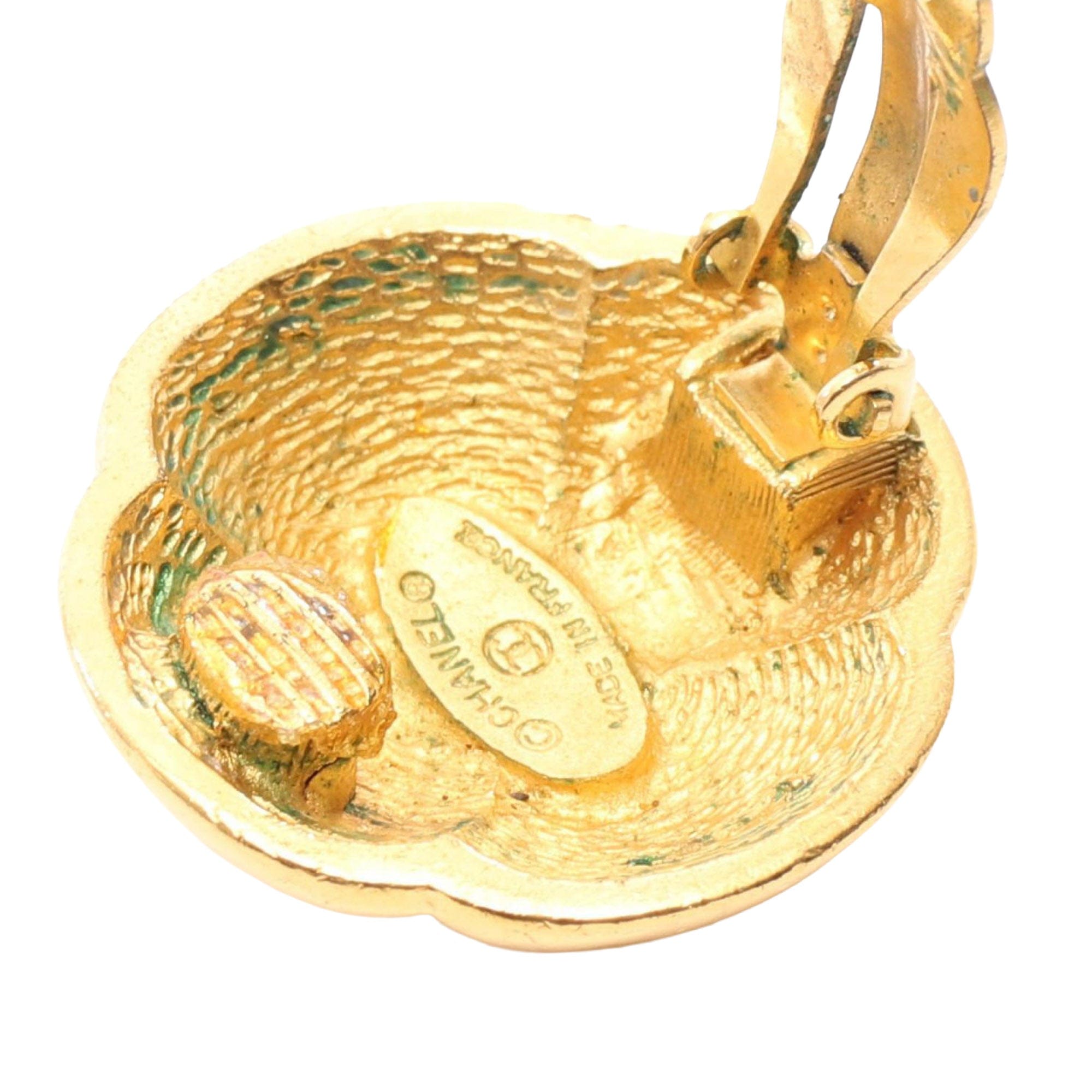 Chanel CC Gold Plated Round Clip On Earrings