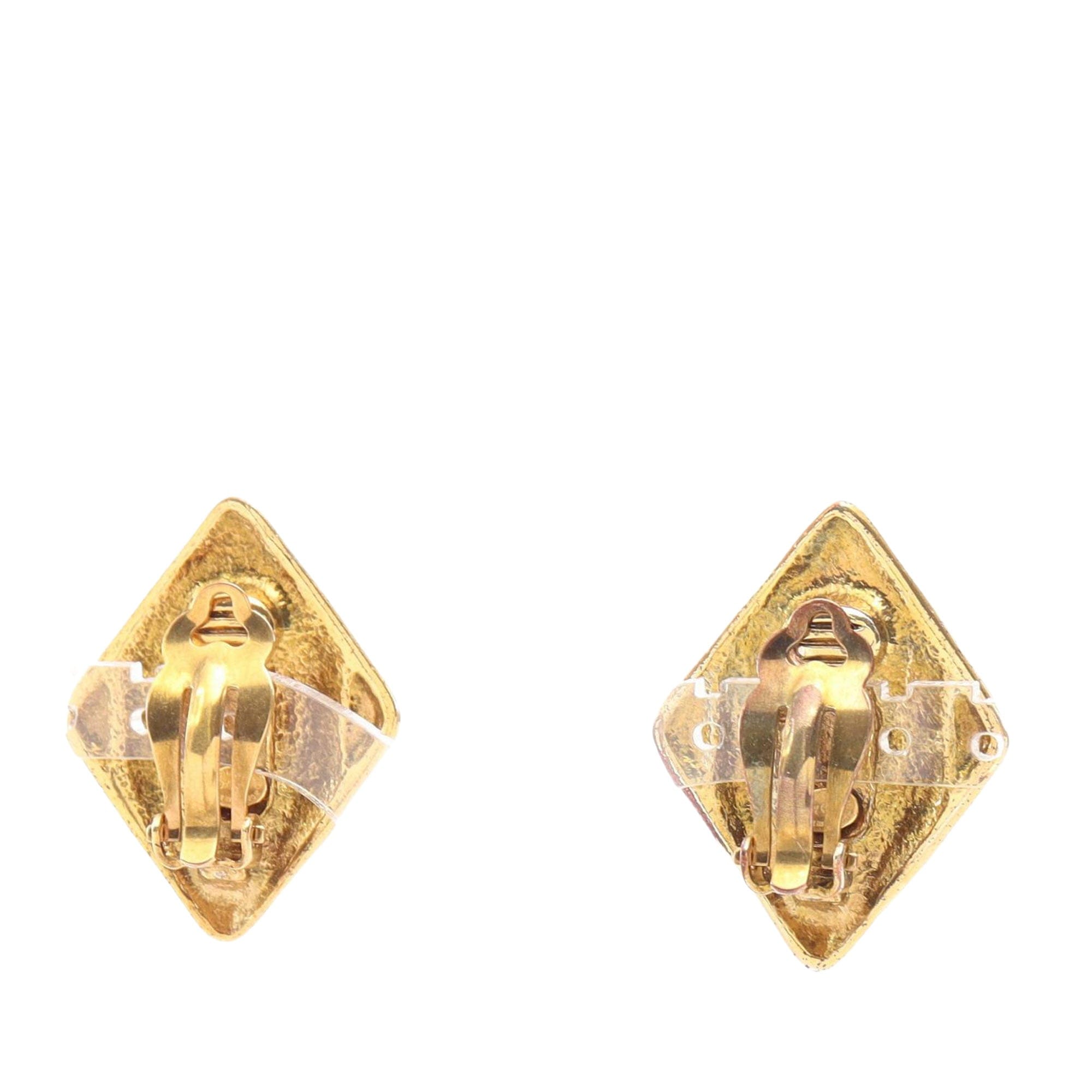 Chanel CC Gold Plated Rhombus Clip on Earring