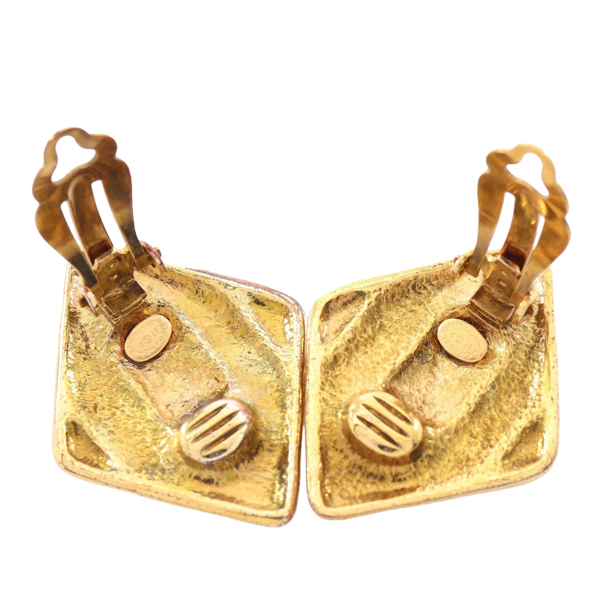 Chanel CC Gold Plated Rhombus Clip on Earring