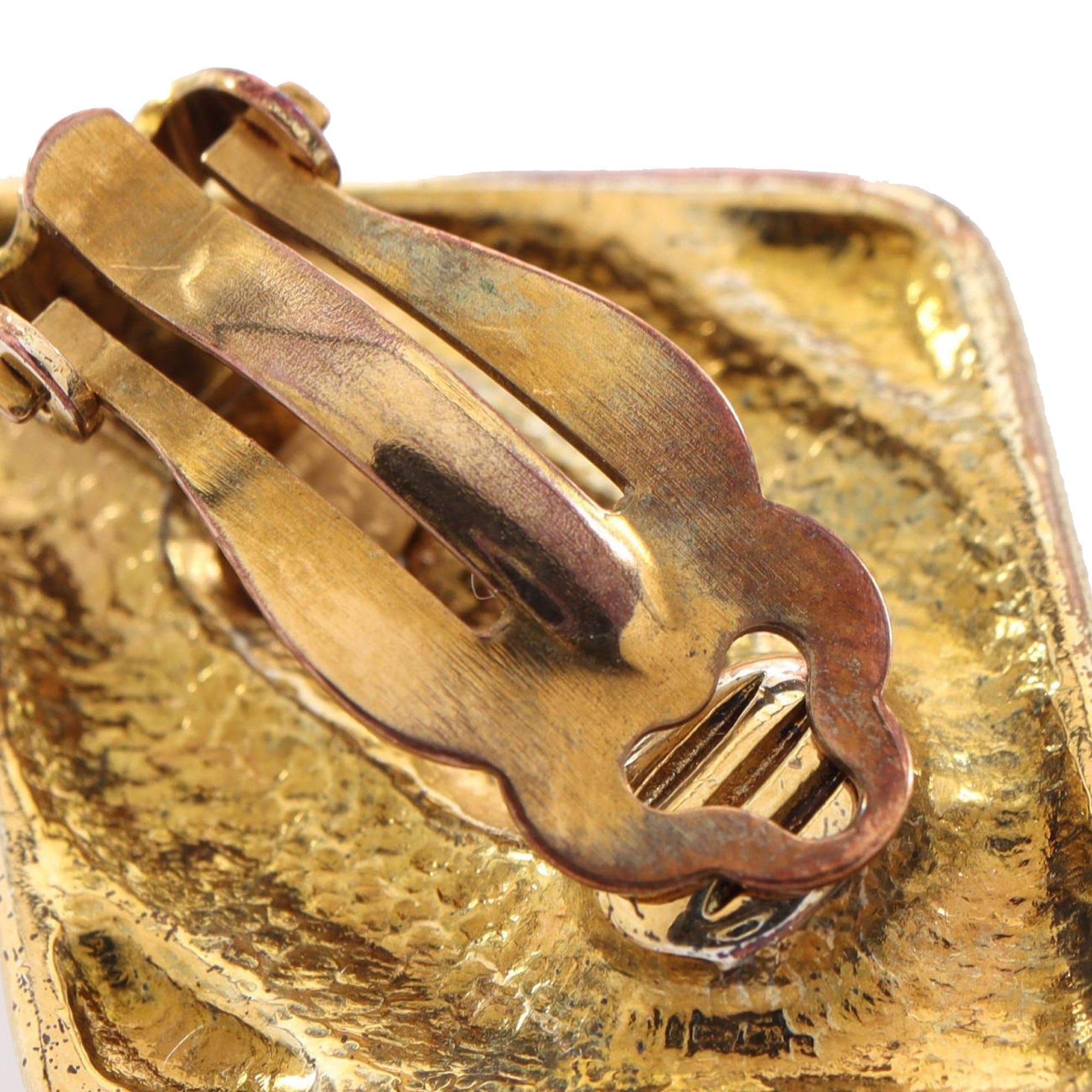 Chanel CC Gold Plated Rhombus Clip on Earring