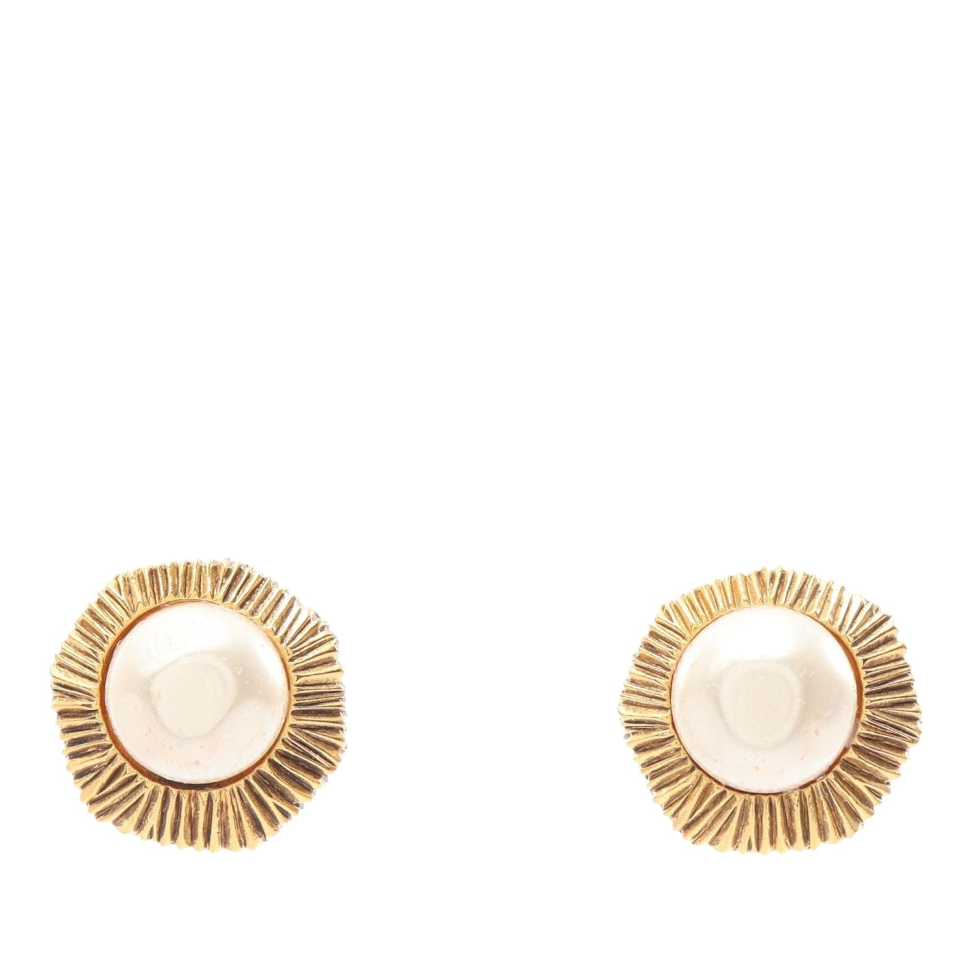 Chanel Gold Plated Faux Pearl Clip On Earrings