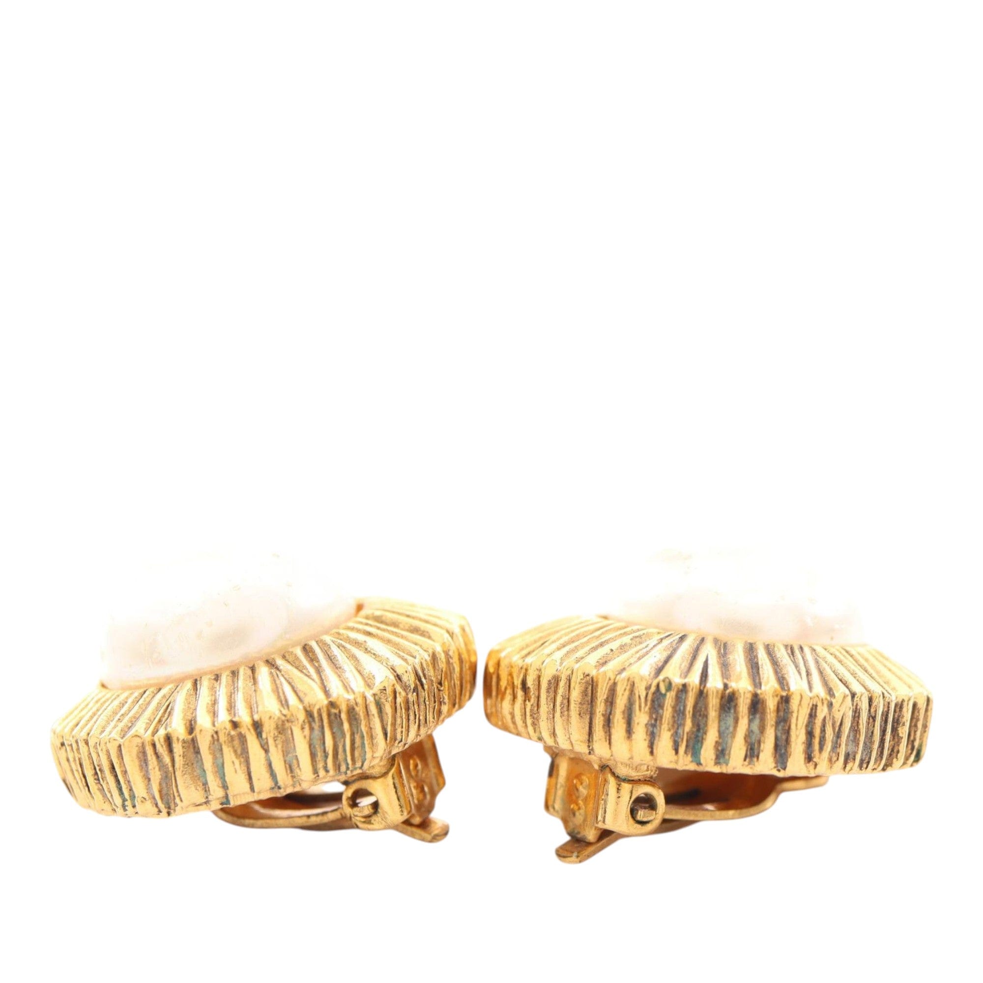 Chanel Gold Plated Faux Pearl Clip On Earrings