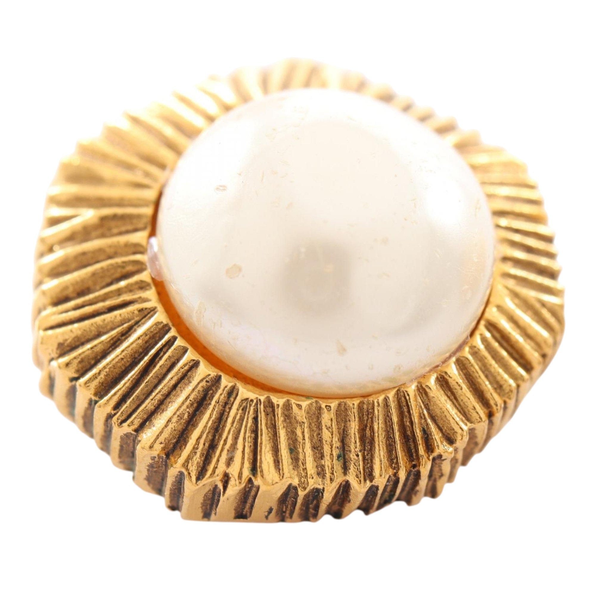 Chanel Gold Plated Faux Pearl Clip On Earrings