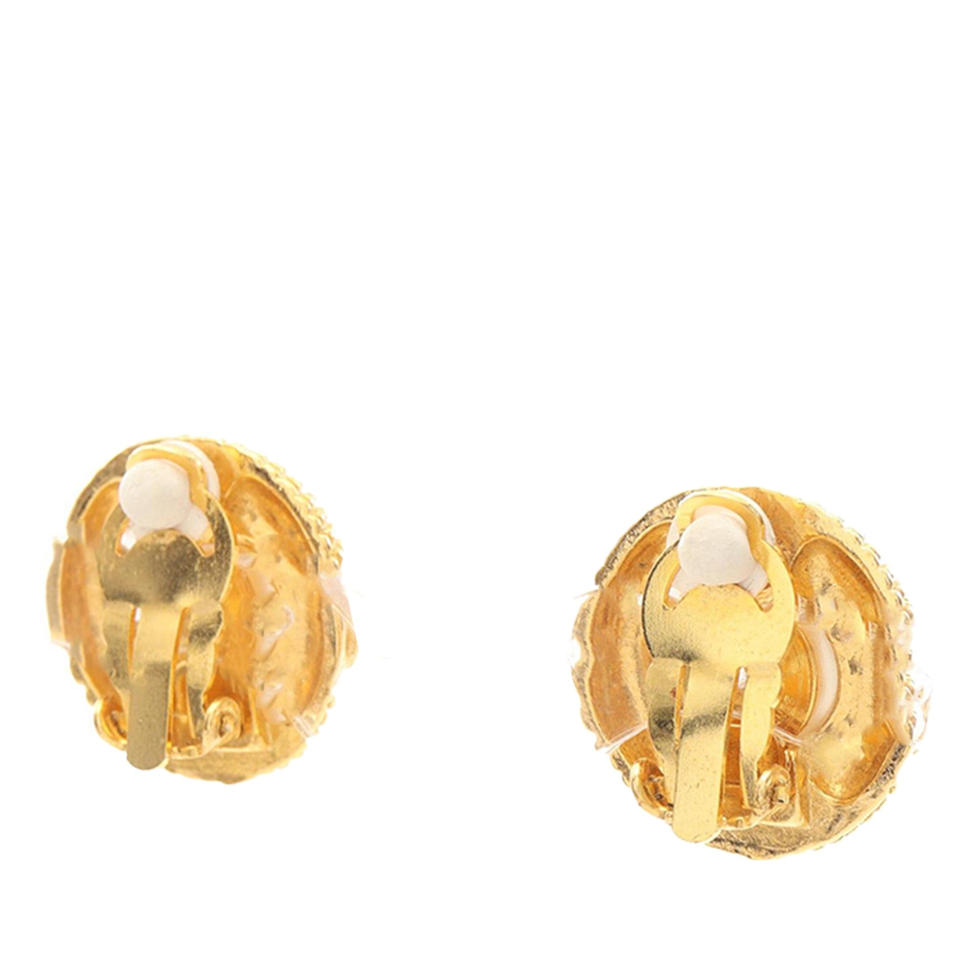 Chanel CC Gold Plated Faux Pearl Clip On Earrings