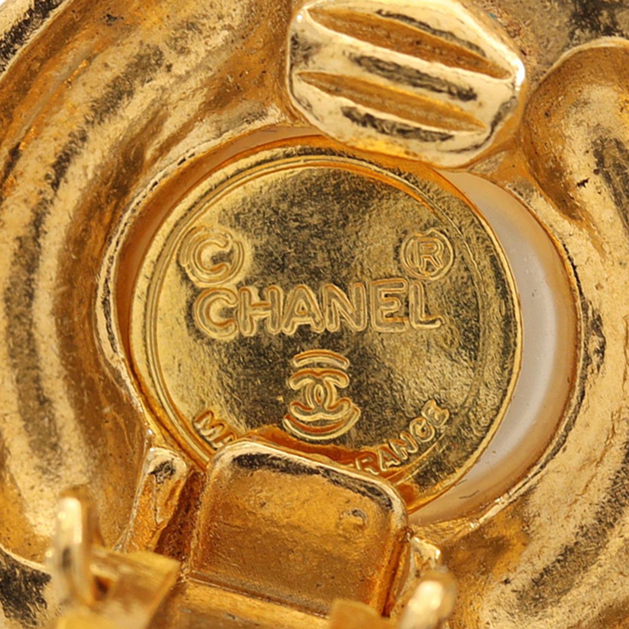 Chanel CC Gold Plated Faux Pearl Clip On Earrings