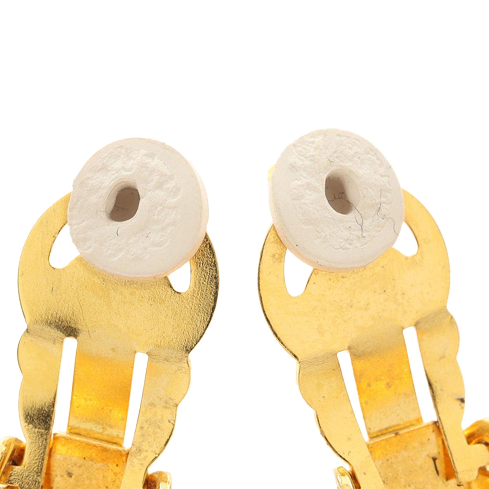 Chanel CC Gold Plated Faux Pearl Clip On Earrings