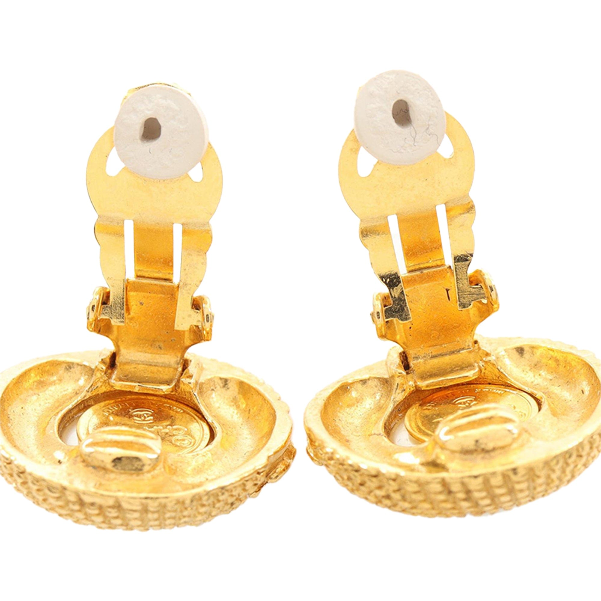 Chanel CC Gold Plated Faux Pearl Clip On Earrings