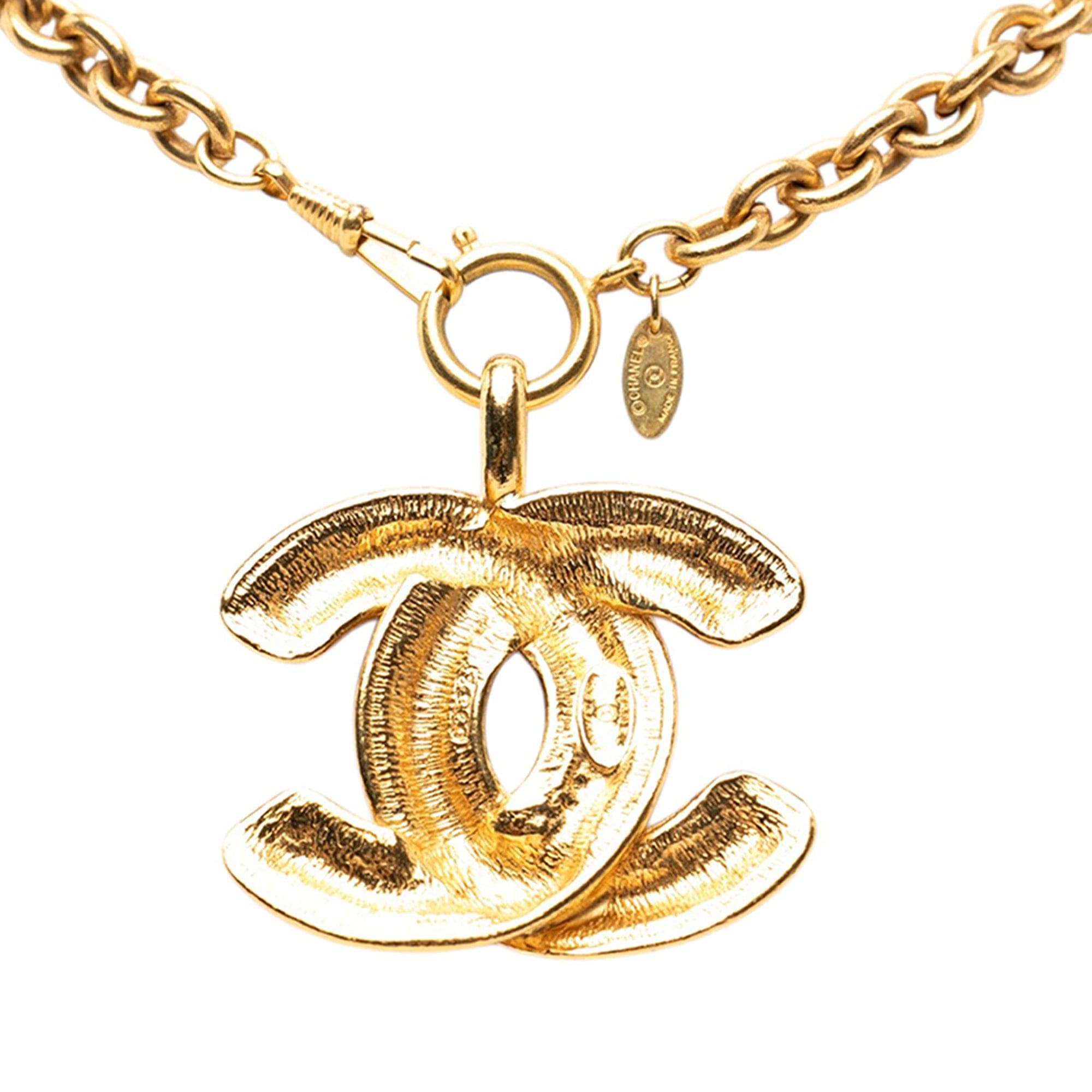 Chanel CC Gold Plated Quilted Pendant Necklace