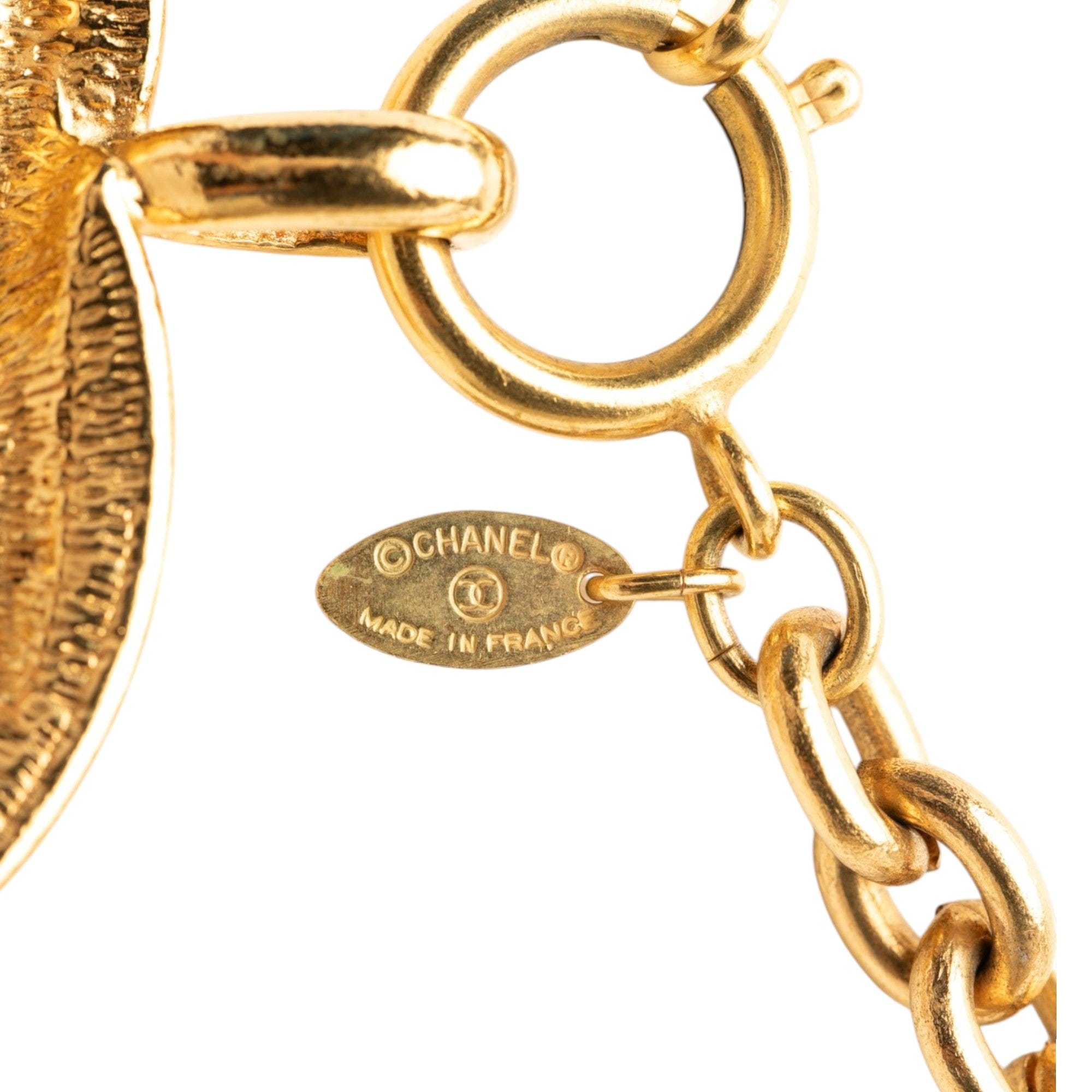 Chanel CC Gold Plated Quilted Pendant Necklace