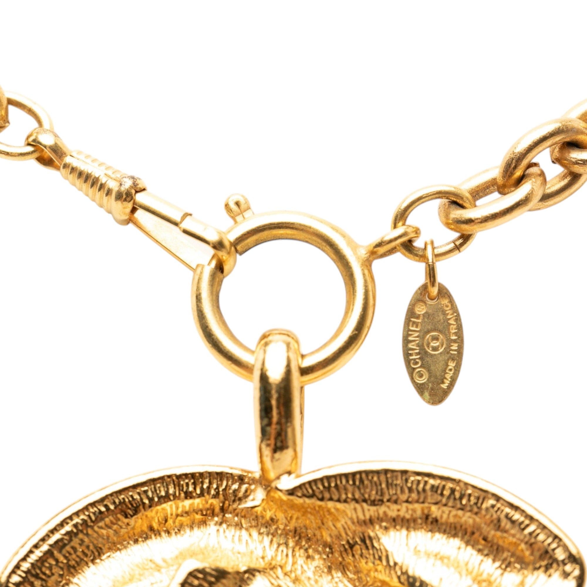 Chanel CC Gold Plated Quilted Pendant Necklace