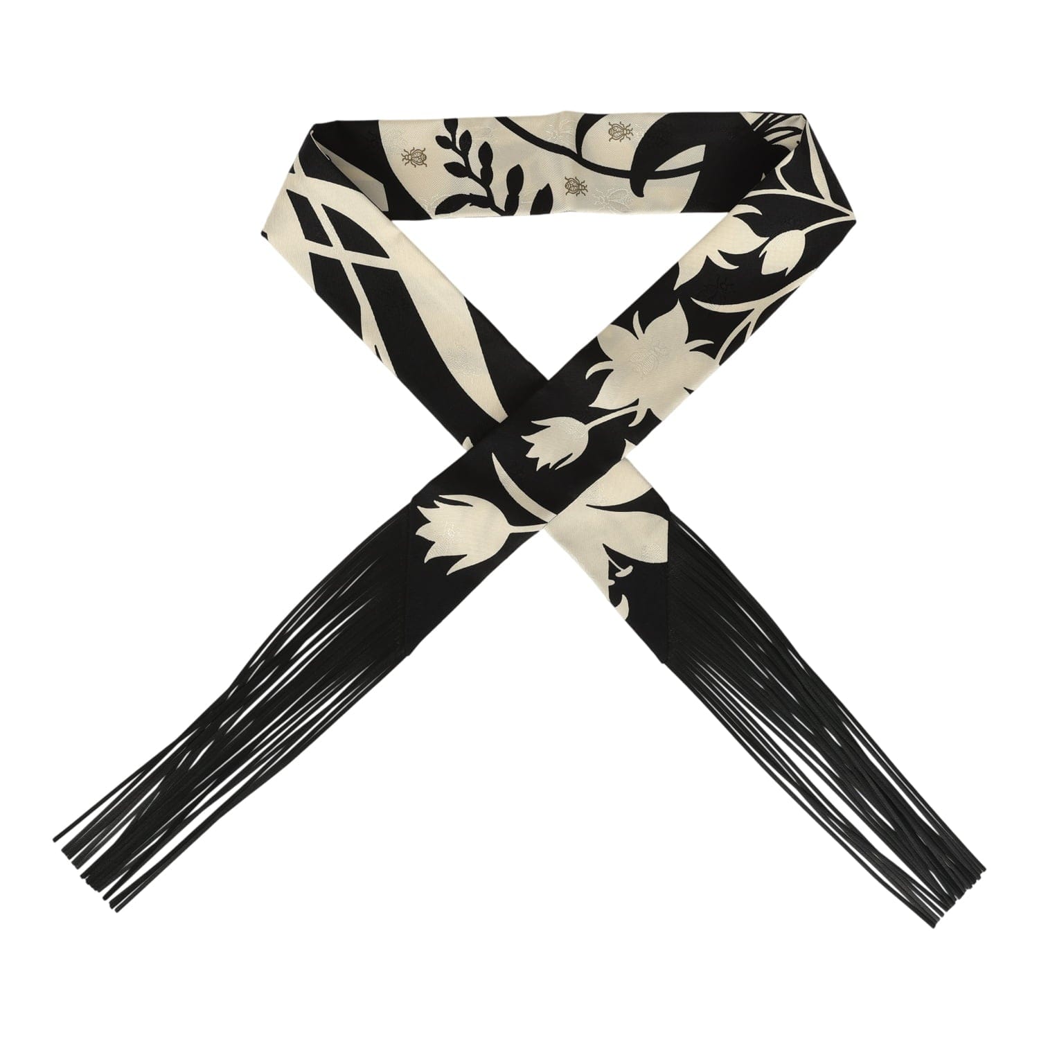 Hermes Bouquet Final Cream and Black Fringe Silk Twilly