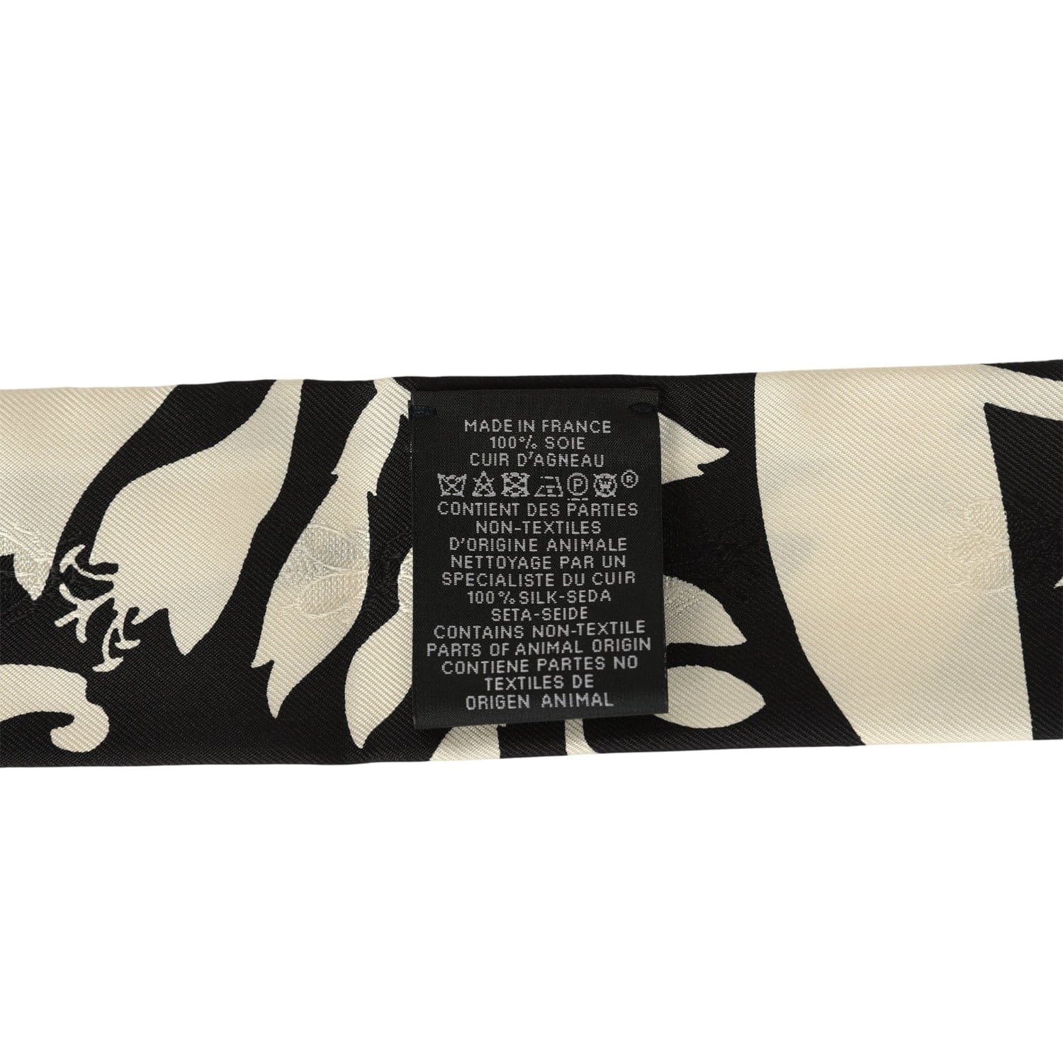 Hermes Bouquet Final Cream and Black Fringe Silk Twilly
