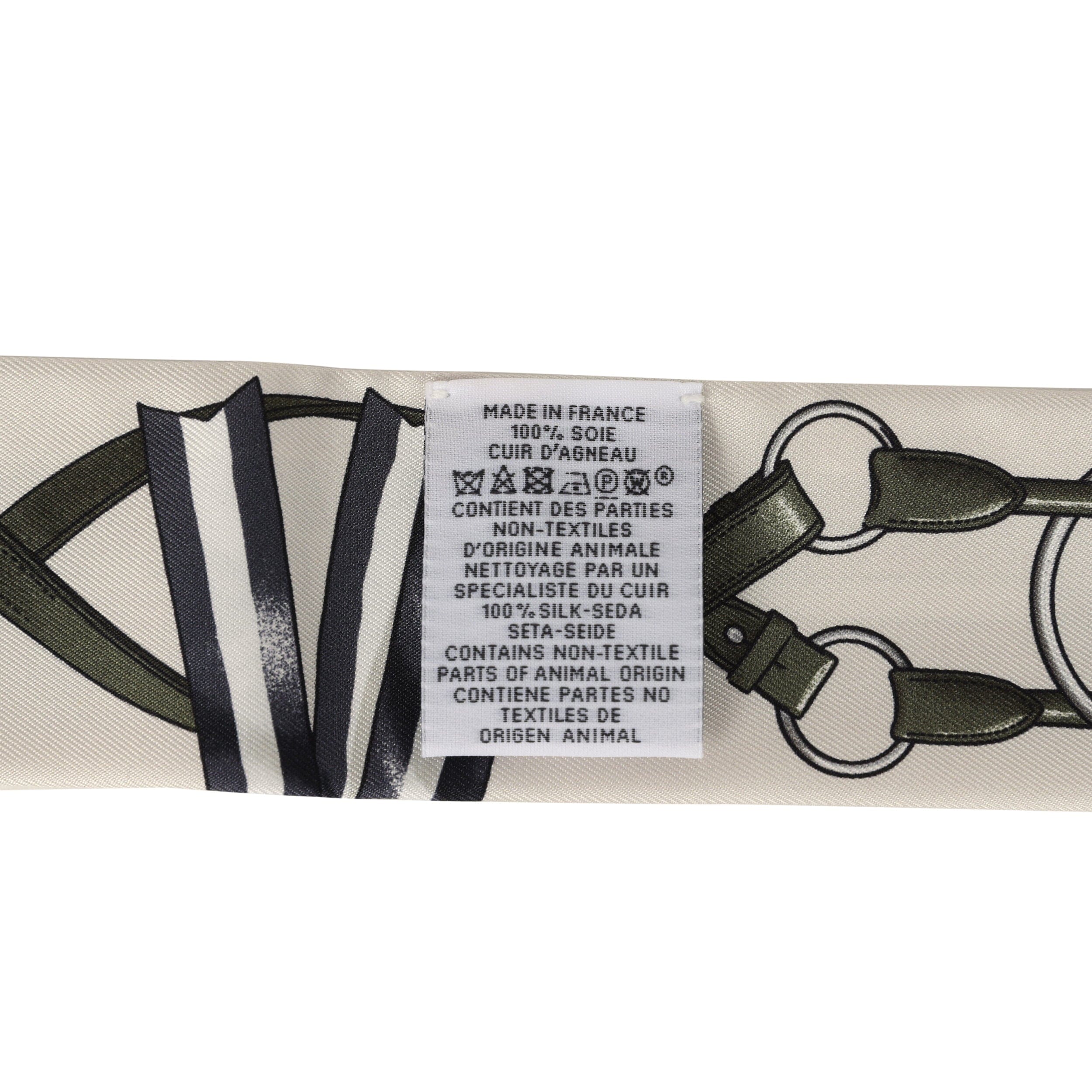 Hermes Jumping Leather Crème, Kaki and Beige Dore Fringe Silk Twilly