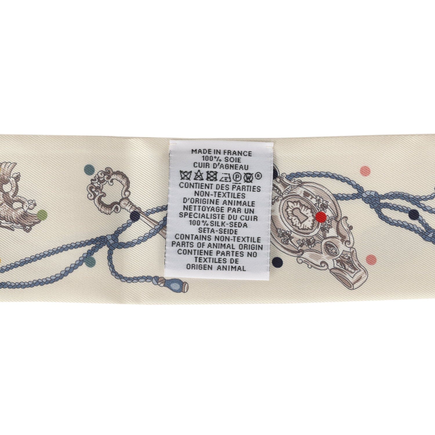 Hermes Les Cles a Pois Creme, Gris Perle, Multicolor Fringe Silk Twilly